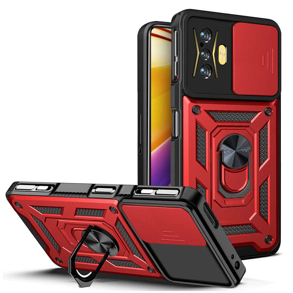 MOONCASE Shockproof PC Bumper Case with Metal Magnetic Ring Holder & Camera Protector for Xiaomi Poco F4 GT/Redmi K50 Gaming (6.67 Inch) - Red | Perfect for Gaming, Outdoor Activities & Daily Protection