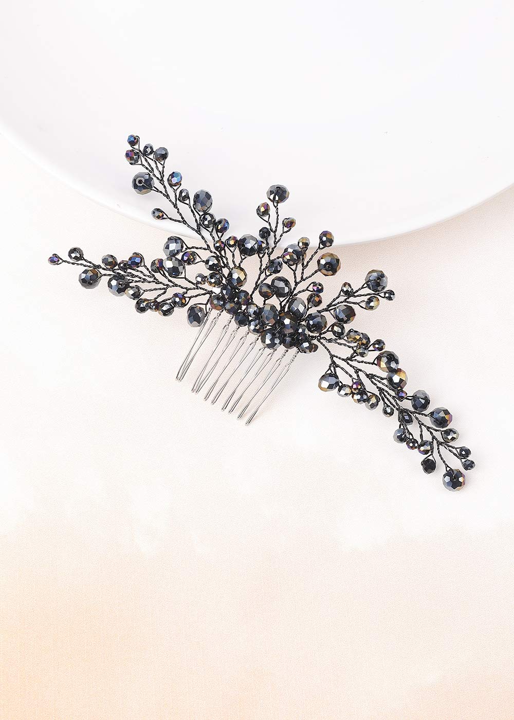 Black Rhinestone Hair Crown for Women – Elegant Bridal Hair Comb, Boho Wedding & Prom Party Hair Jewelry – Perfect for Festivals, Weddings & Special Occasions
