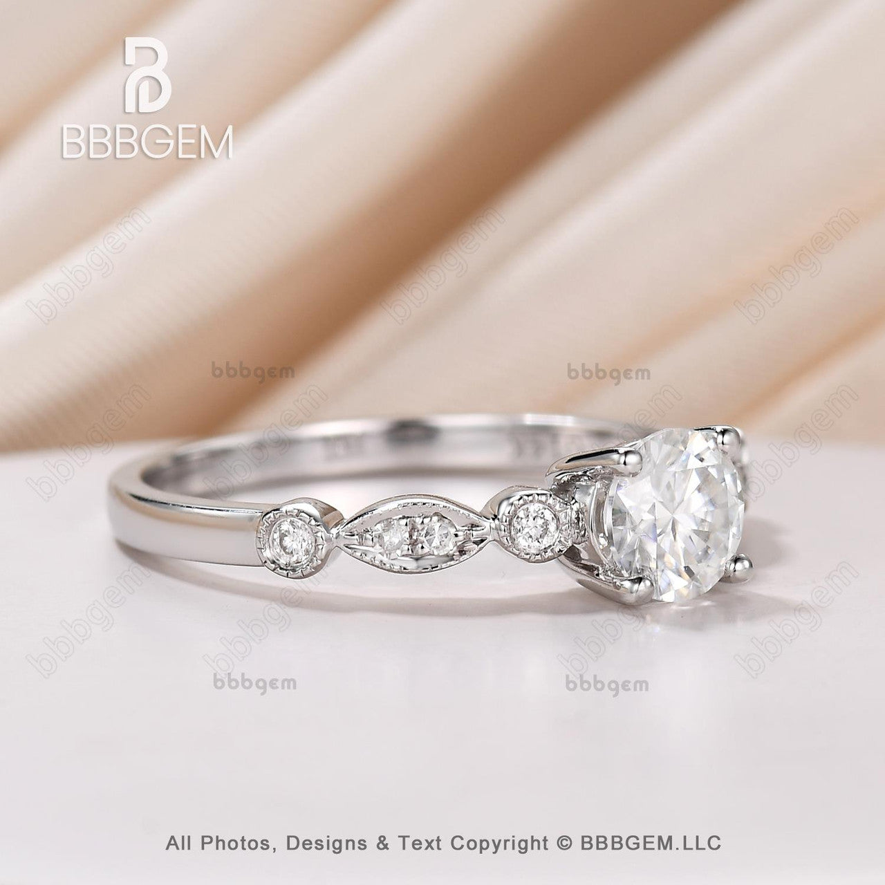 5mm Round Moissanite Marquise Diamond Engagement Ring - 14k/18k Rose Gold Wedding Band for Women - Classic 4 Prong Setting, Perfect for Proposals, Anniversaries & Bridal Jewelry