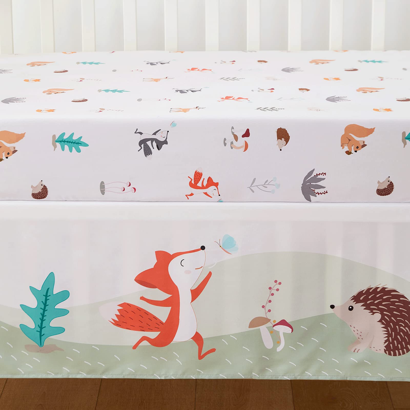 Beeweed 3-Piece Crib Bedding Set for Boys & Girls - Soft Baby Blanket, Crib Skirt & Sheets - Woodland Animal Nursery Theme - Perfect for Newborns & Toddlers' Bedrooms