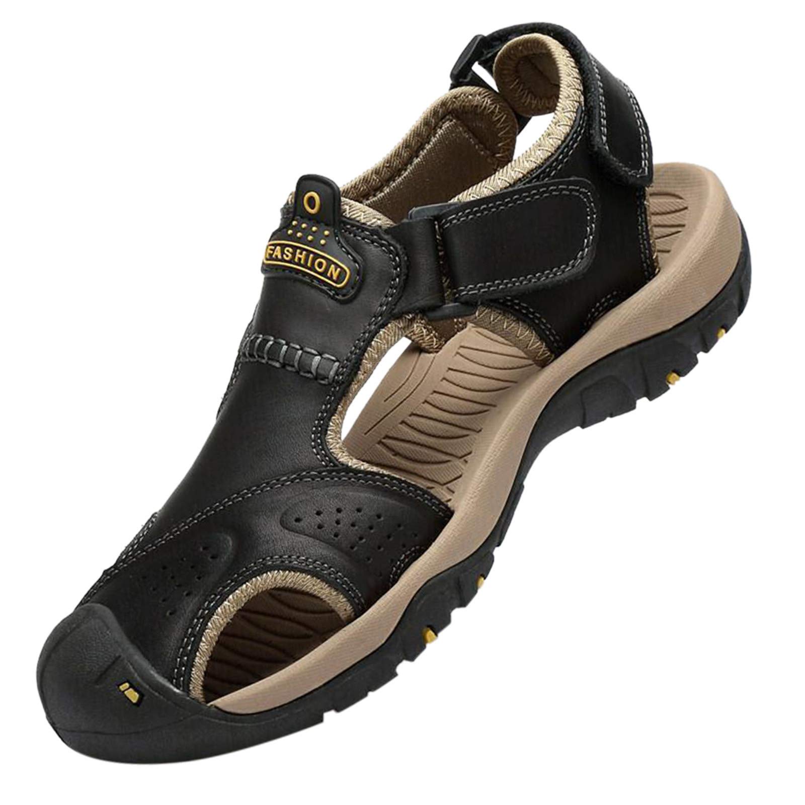 Men's Closed Toe Sport Sandals - Lightweight Hiking Sandals for Outdoor Walking, Trail Running & Water Activities | Leather Athletic Casual Shoes for Men