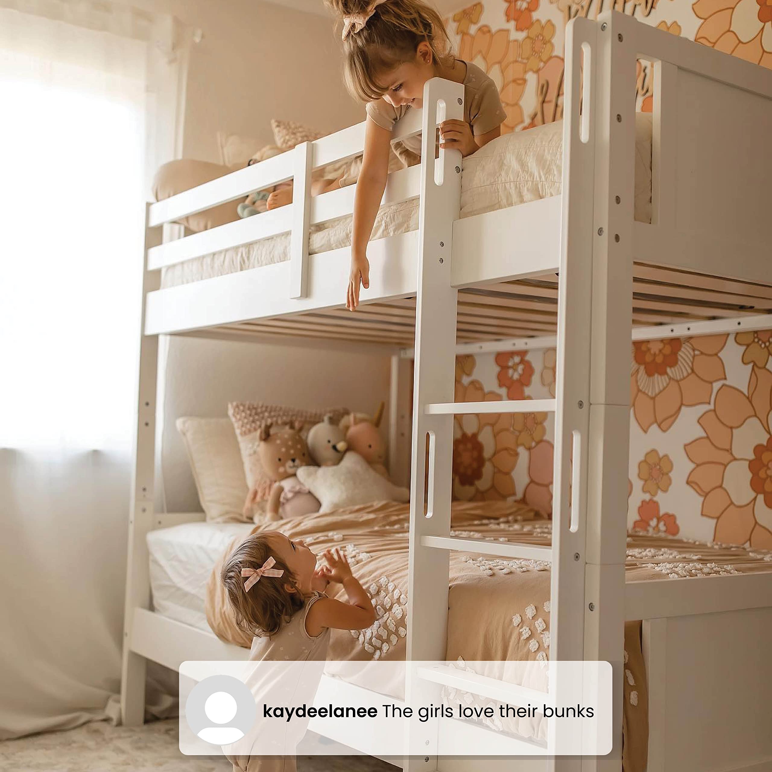 Delta Children White Convertible Twin Over Twin Wood Bunk Bed with Ladder & Guardrails - Converts to 2 Standalone Twin Beds - Sturdy & Safe Kids Bedroom Furniture for Small Spaces - Ships in 2 Boxes | Perfect for Shared Kids Rooms, Sleepovers & Space-Saving Solutions