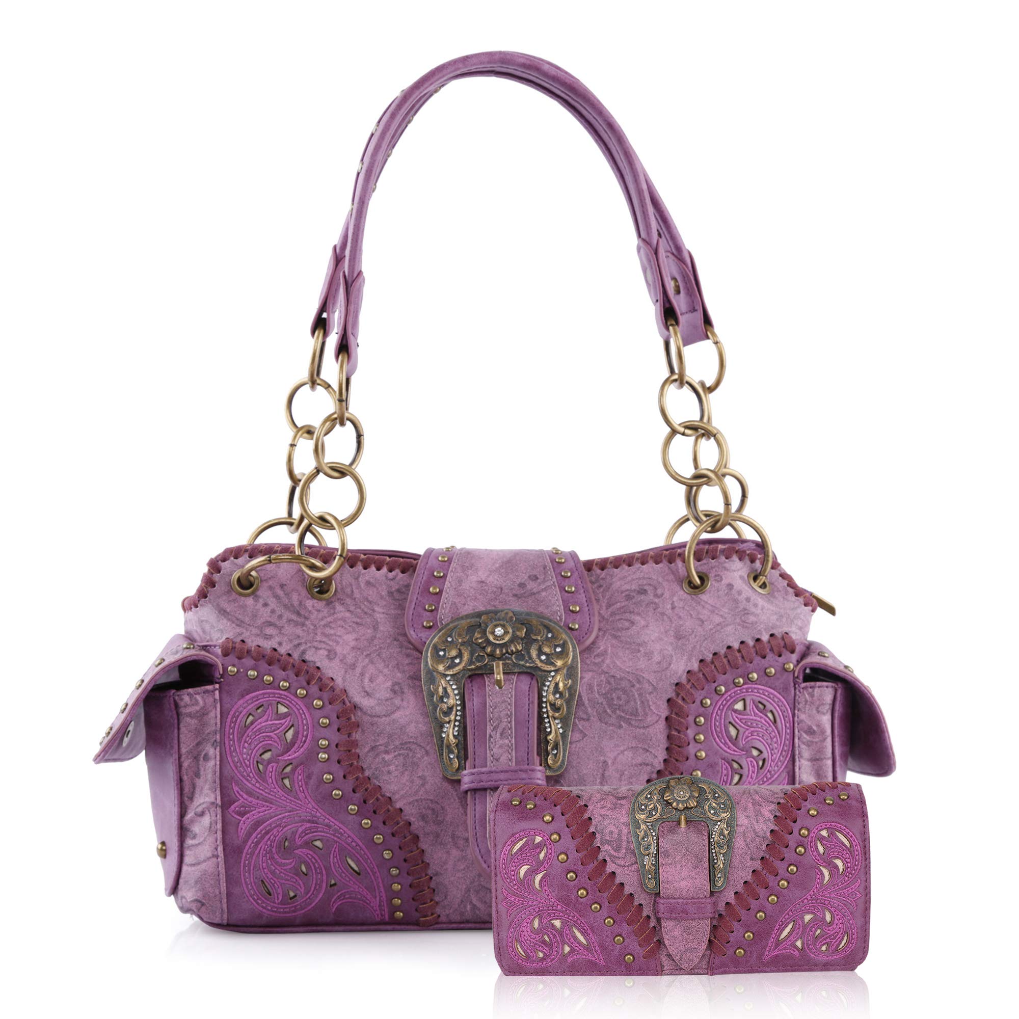 Montana West Genuine Leather Buckle Tote Bag - Western Style Shoulder Purse with Concealed Carry Pocket for Women | Perfect for Work, Travel & Everyday Use