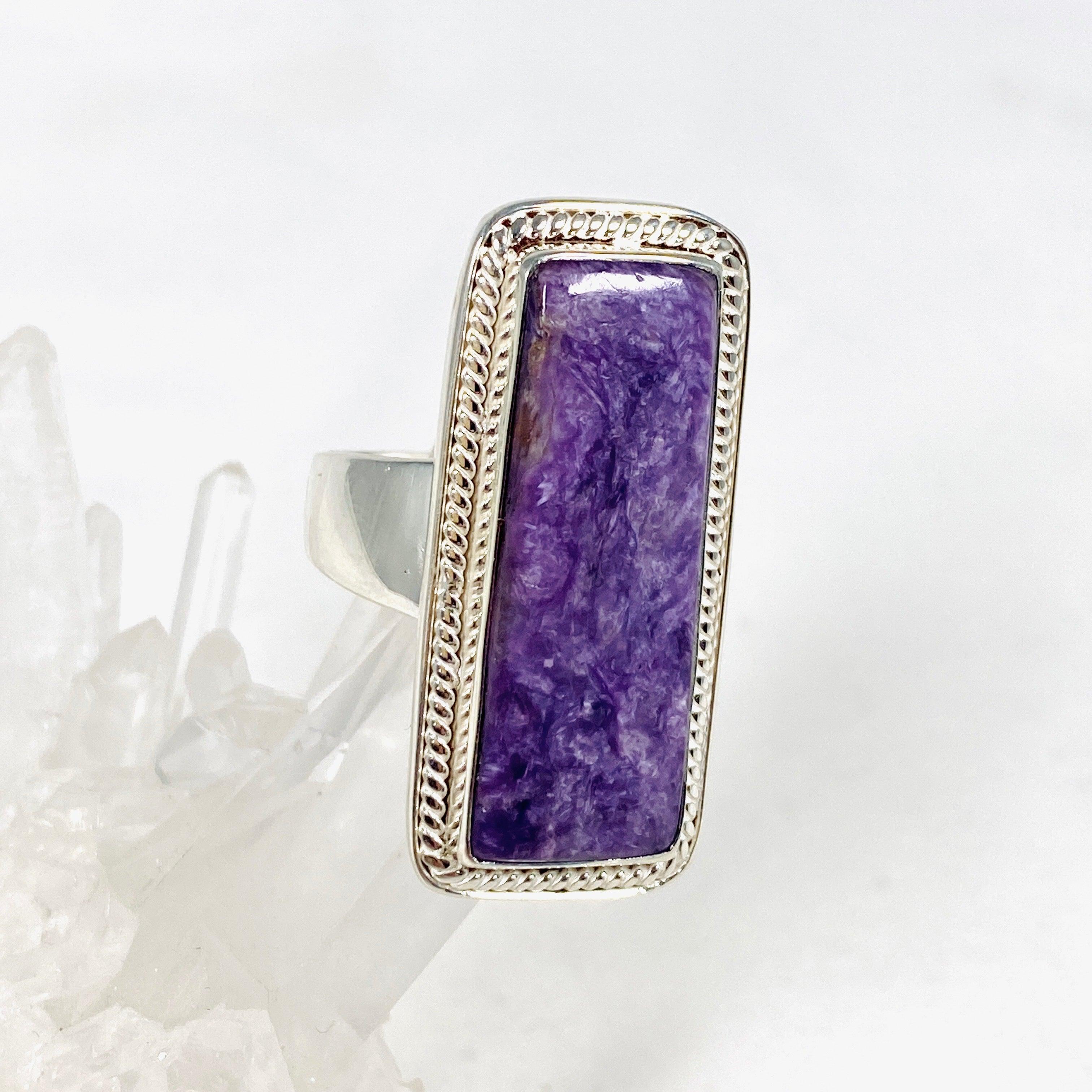 Charoite Rectangular Ring Size 11 KRGJ3048 - Elegant Purple Gemstone Jewelry for Women, Perfect for Weddings, Parties & Special Occasions