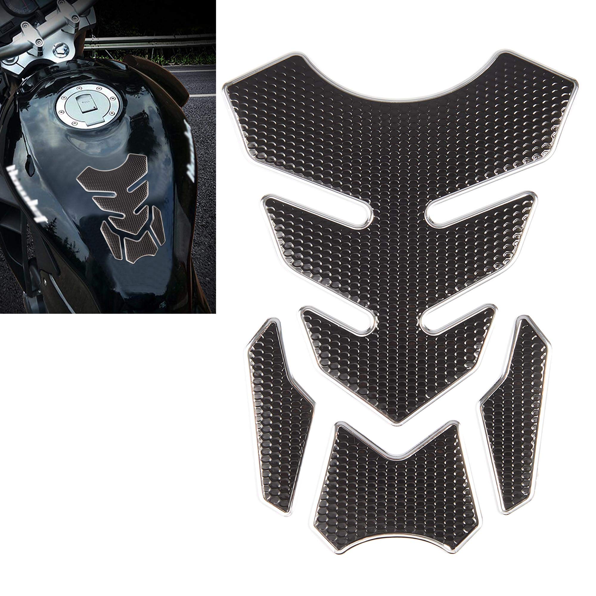 TOMALL 3D Motorcycle Gas Tank Protector - Soft Rubber Anti-Slip Tank Pad Decal Sticker | Waterproof & Durable for Harley, Yamaha, Honda | Perfect for Bike Customization & Protection (Silver)