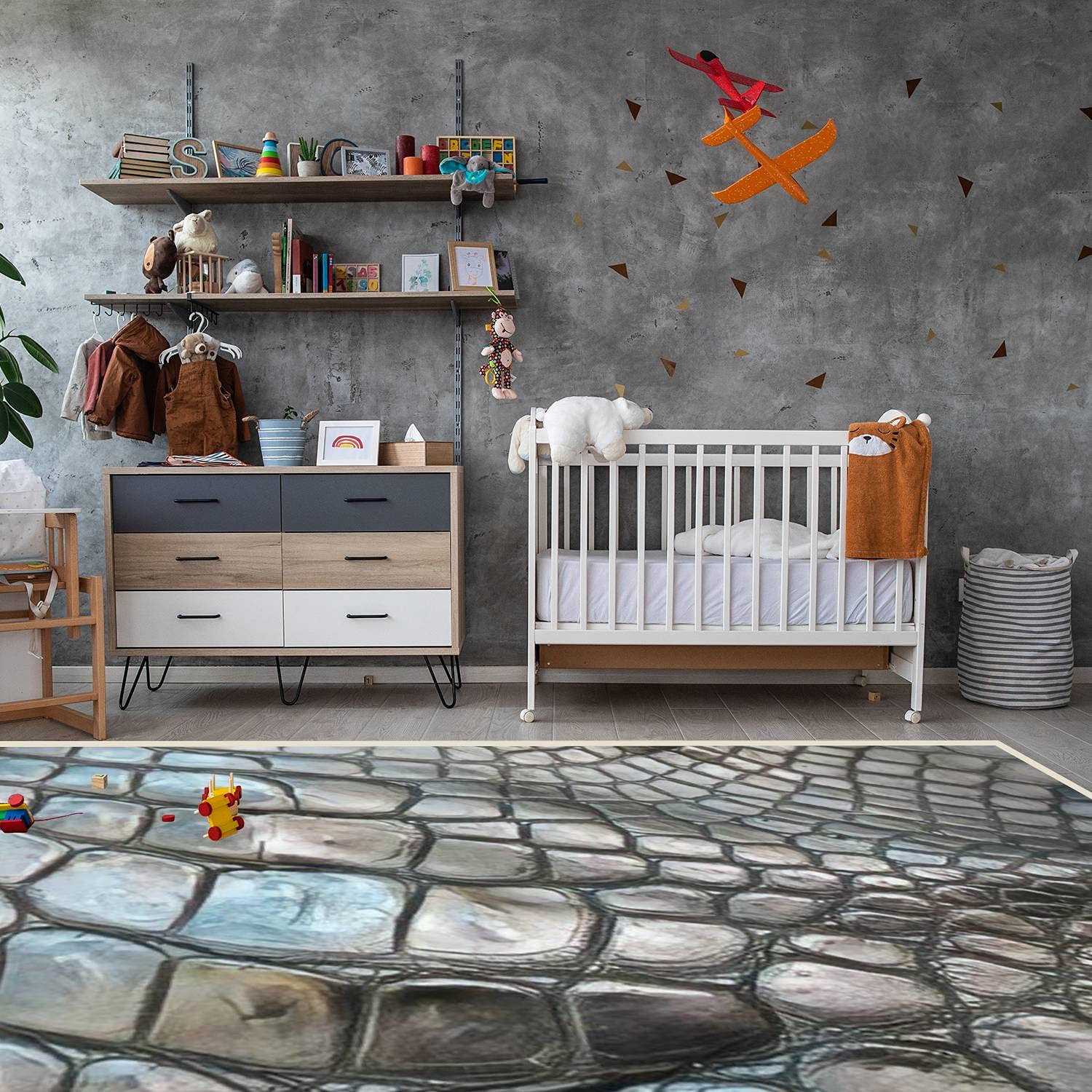 Modern Abstract Area Rug - Stain Resistant Crocodile Texture Carpet for Living Room, Bedroom, Kitchen & Bathroom - Soft Rectangular Home Decor Mat for Cozy Spaces & High Traffic Areas
