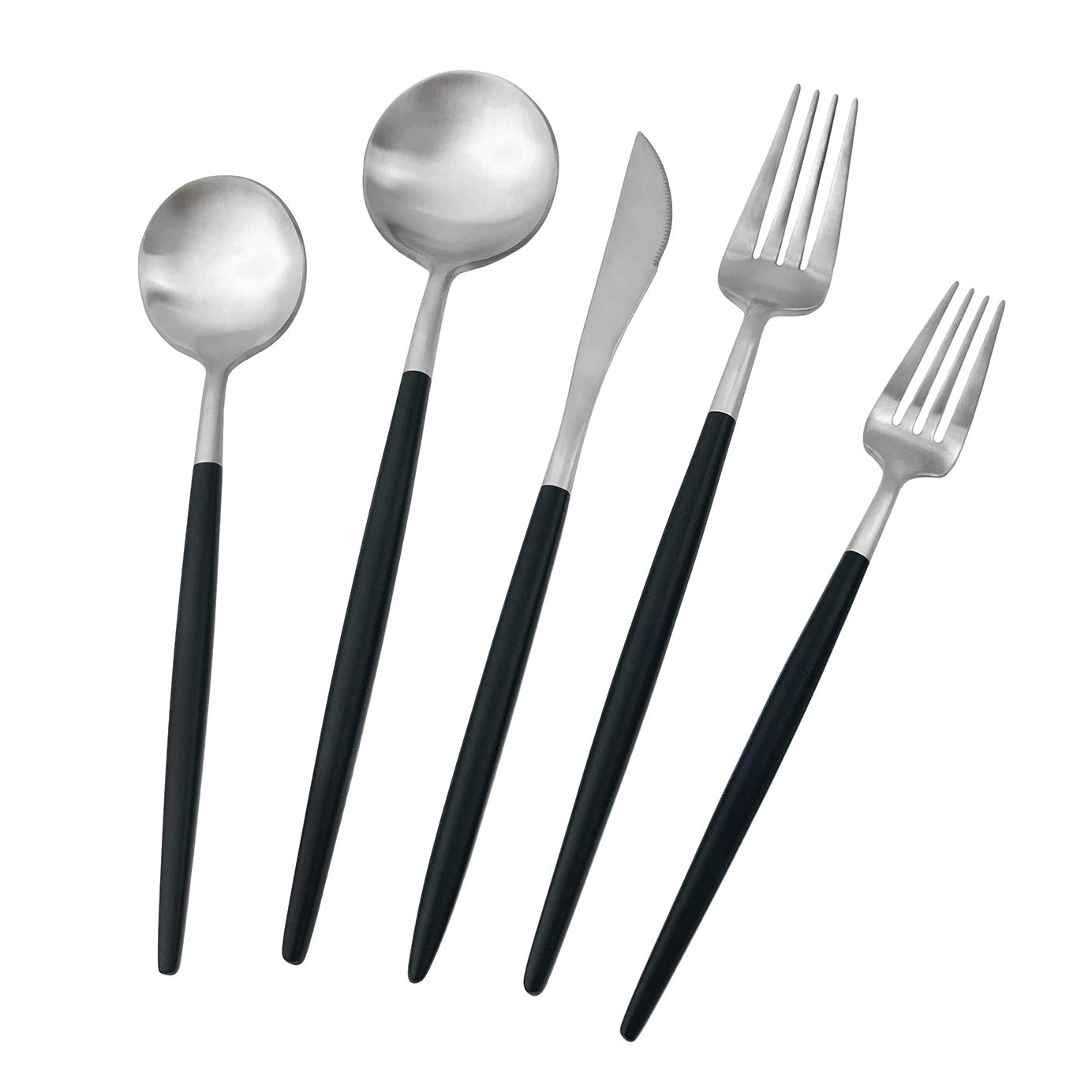 Premium 20-Piece Matte Black Flatware Set - 18/10 Stainless Steel Cutlery with Black Handles (Forks, Spoons, Knives) - Elegant Dinnerware for 4 People - Perfect for Home Dining, Camping & Travel Utensils (Black/Silver)