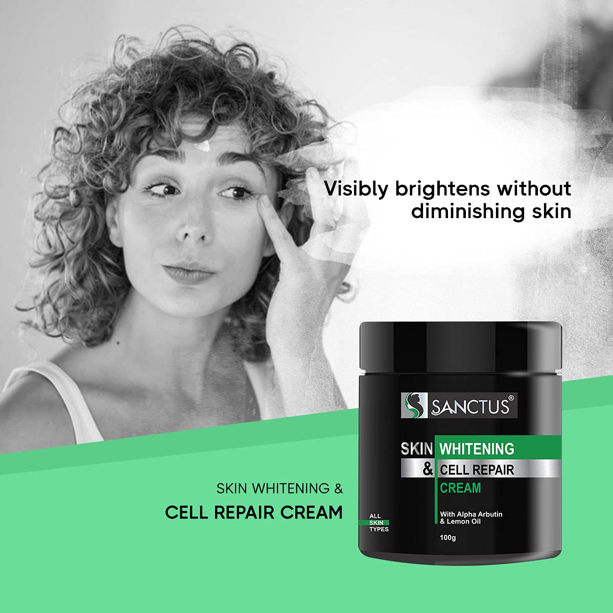 SANCTUS Skin Whitening & Cell Repair Face Cream - Lightweight Moisturizer for Oily, Acne-Prone Skin with Alpha Arbutin & Lemon Oil - Brightens & Evens Skin Tone (100g) - Perfect for Daily Skincare Routine & Nighttime Repair