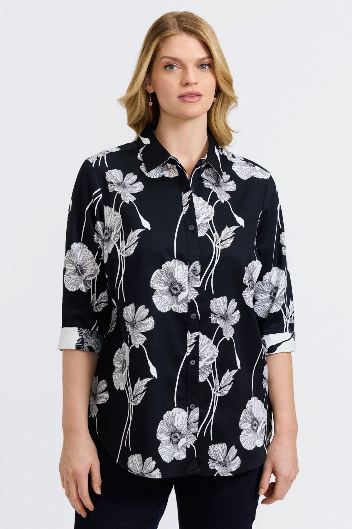 Margie Plus Poppy 3/4 Sleeve Blouse - Women's Floral Print Tunic Top for Casual & Office Wear | Perfect for Spring & Summer Outfits