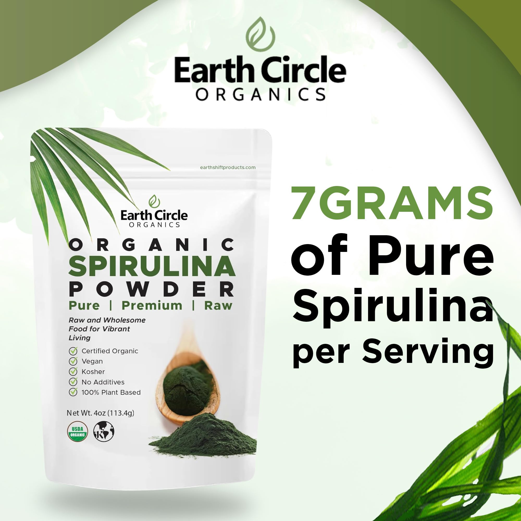 Organic Spirulina Powder - Raw, Non-Irradiated & Kosher Certified | Vegan Protein Superfood Rich in Amino Acids & Antioxidants | 4oz for Smoothies, Energy Drinks & Detox Recipes