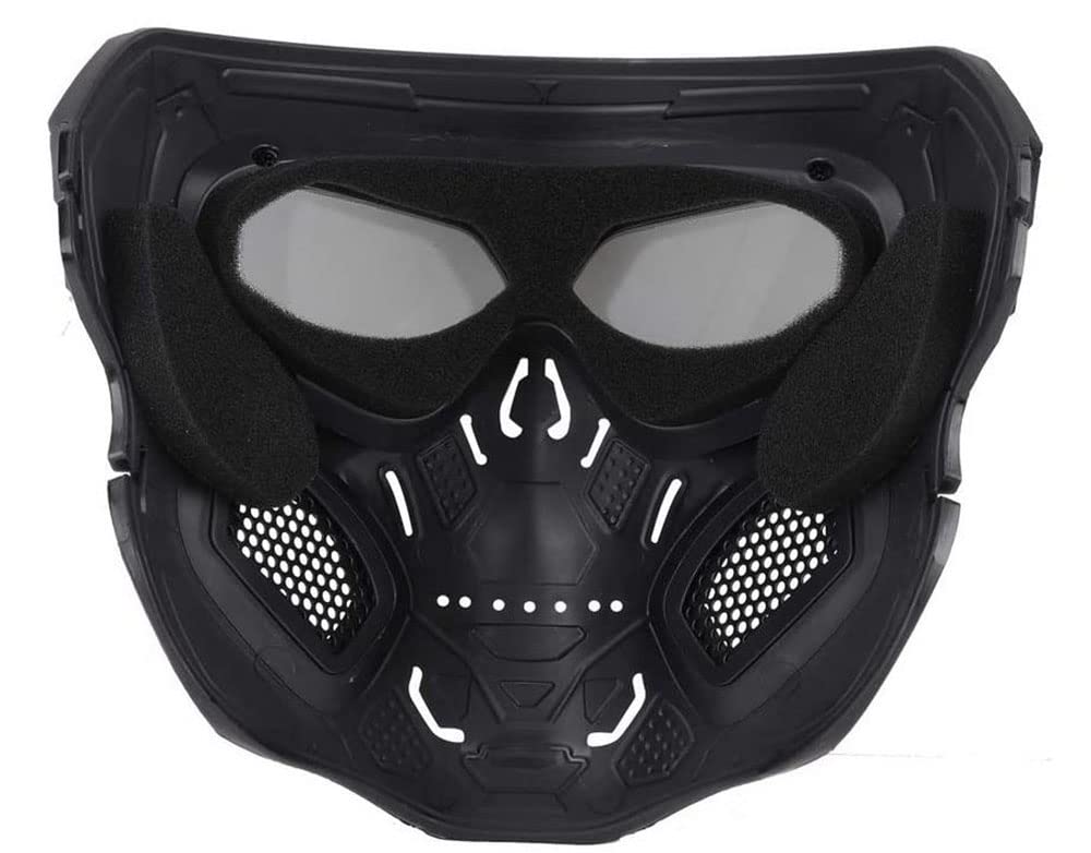 Tactical Full Airsoft Mask & Helmet Set with Noise Cancelling Headset - Full Face Skull Mask with Clear Goggles for Paintball, Airsoft & Military Training - Perfect for Outdoor Sports, Combat Games & Tactical Protection
