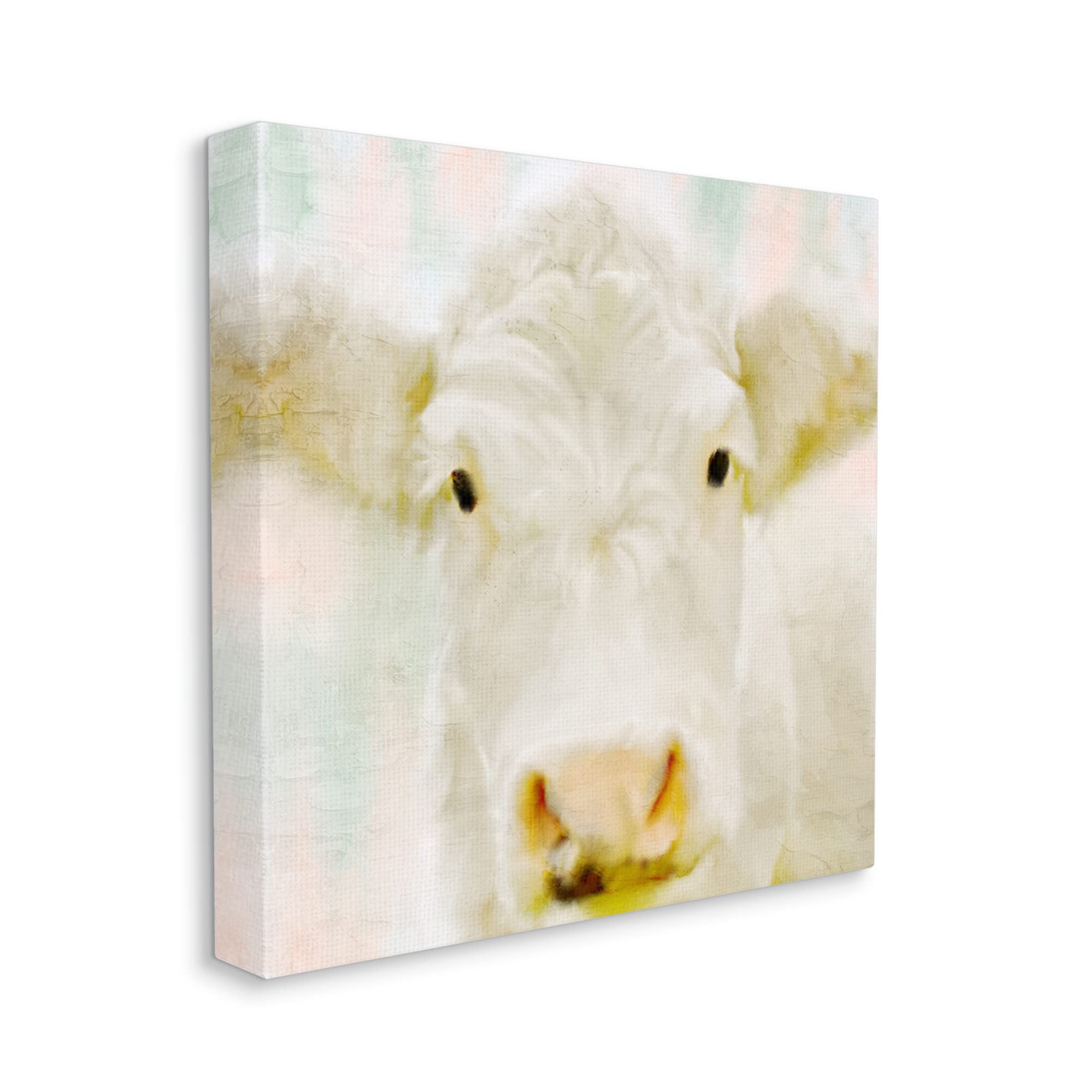 Stupell Industries Soft White Cow Cattle Face Closeup Wall Art - Layered Background Design by Kim Allen - Perfect for Farmhouse, Country, and Rustic Home Decor