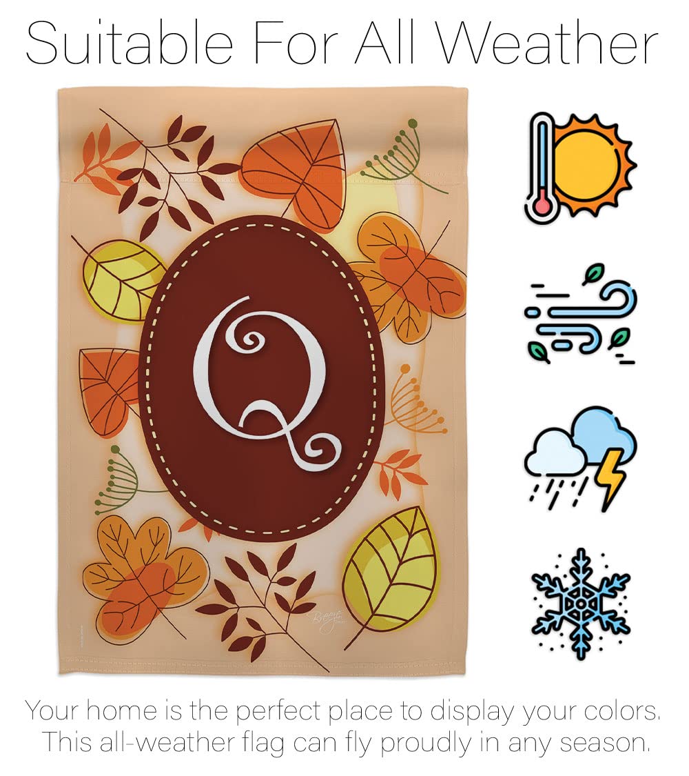 Autumn Q Initial Fall House Flag Set 28x40 - Harvest Decor for Porch & Yard