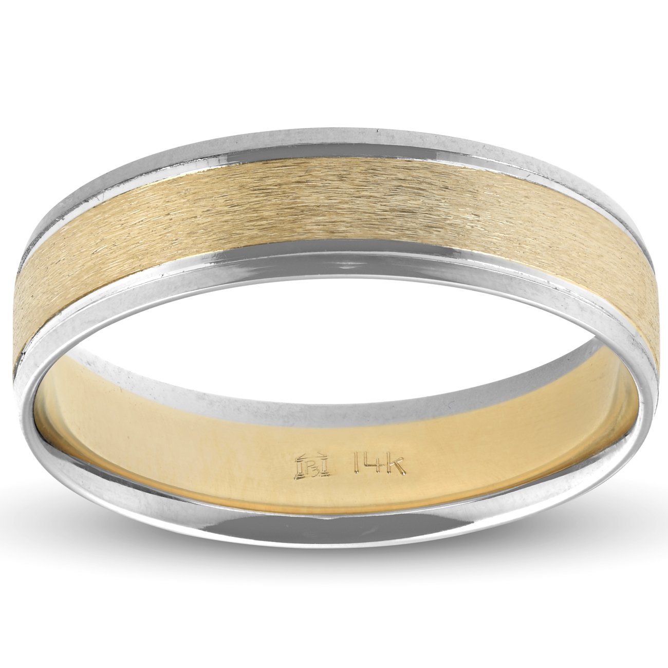 14K White & Yellow Gold Two-Tone Men's Wedding Band Ring - 6mm Wide Satin Finish for Engagement, Anniversary & Special Occasions