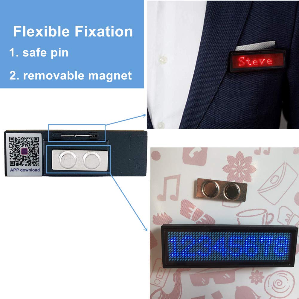 Programmable LED Name Badge - OUHL Upgraded Rechargeable Business Badge with Mini LED Display for Nightclubs, Parties, Retail & Corporate Events (Blue) | Perfect for Waiters, Hosts, Promoters & Customer Service Staff