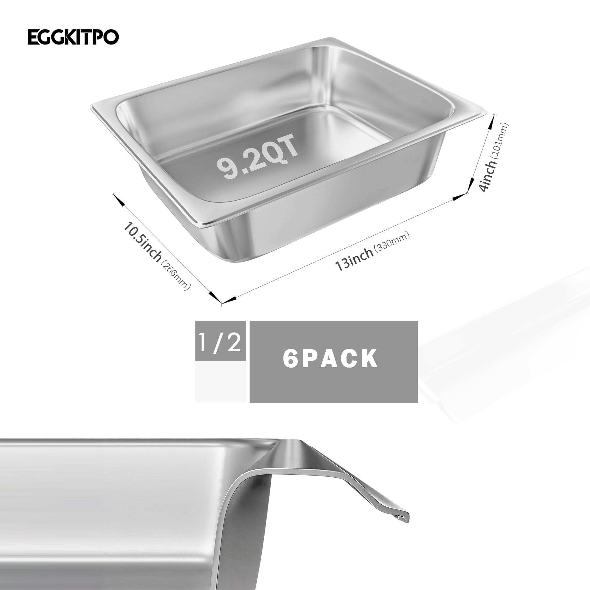 1/2 Size Stainless Steel Hotel Pans - 6-Pack 4 Inch Deep Steam Table Pans for Food Service | Commercial Grade Catering Pans for Restaurants, Cafeterias & Buffets | Perfect for Food Warming, Display & Storage