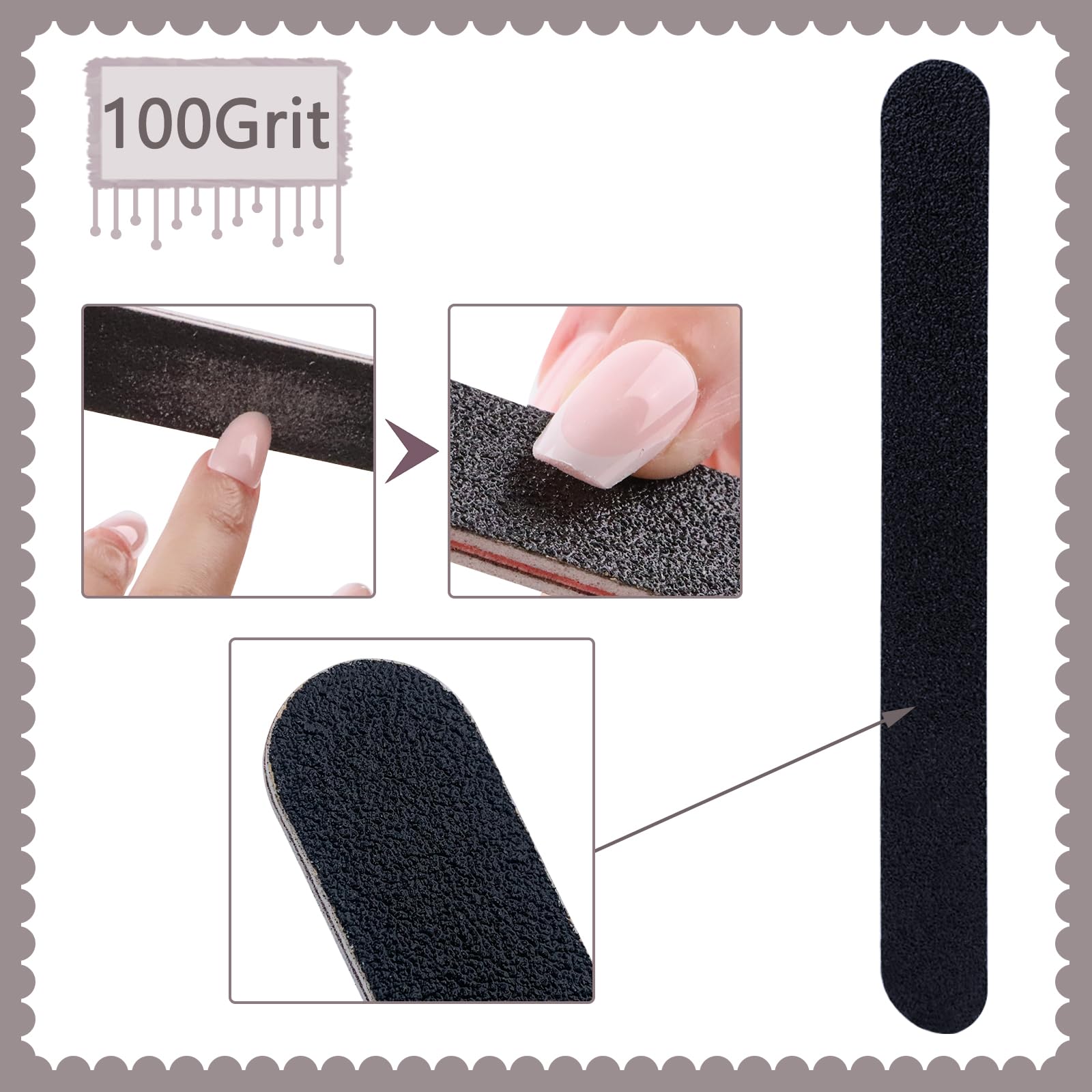 60 Pack Black 100/180 Grit Double Sided Emery Boards - Professional Reusable Nail Files for Manicure & Pedicure at Home or Salon - Perfect for Nail Care, DIY Grooming & Beauty Essentials