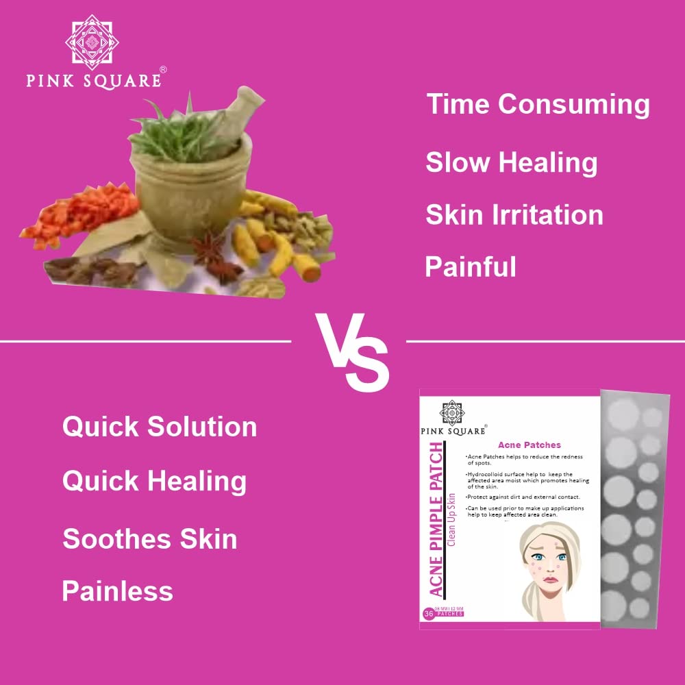 Pink Square Acne Pimple Patches - 24 Invisible Waterproof Hydrocolloid Spot Treatment with 2% Salicylic Acid (36 Count) for Men & Women - Overnight Pus Reduction & Acne Scar Healing - Perfect for Overnight Use, Travel, and Daily Skincare Routine