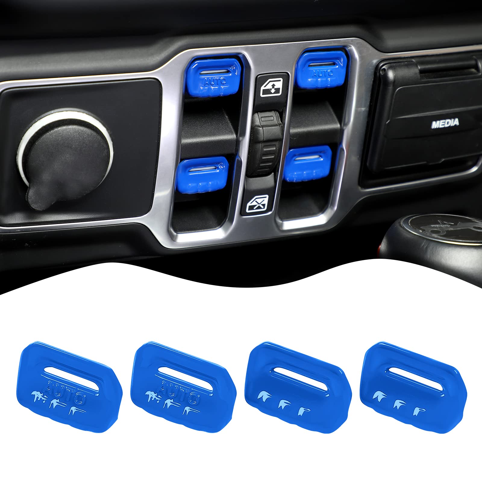 4PCS Dark Blue Window Switch Button Cover Trim Interior Accessories for Jeep Wrangler JL JLU Gladiator JT 2018-2024 - Upgrade Your Ride with Durable Protection & Stylish Look
