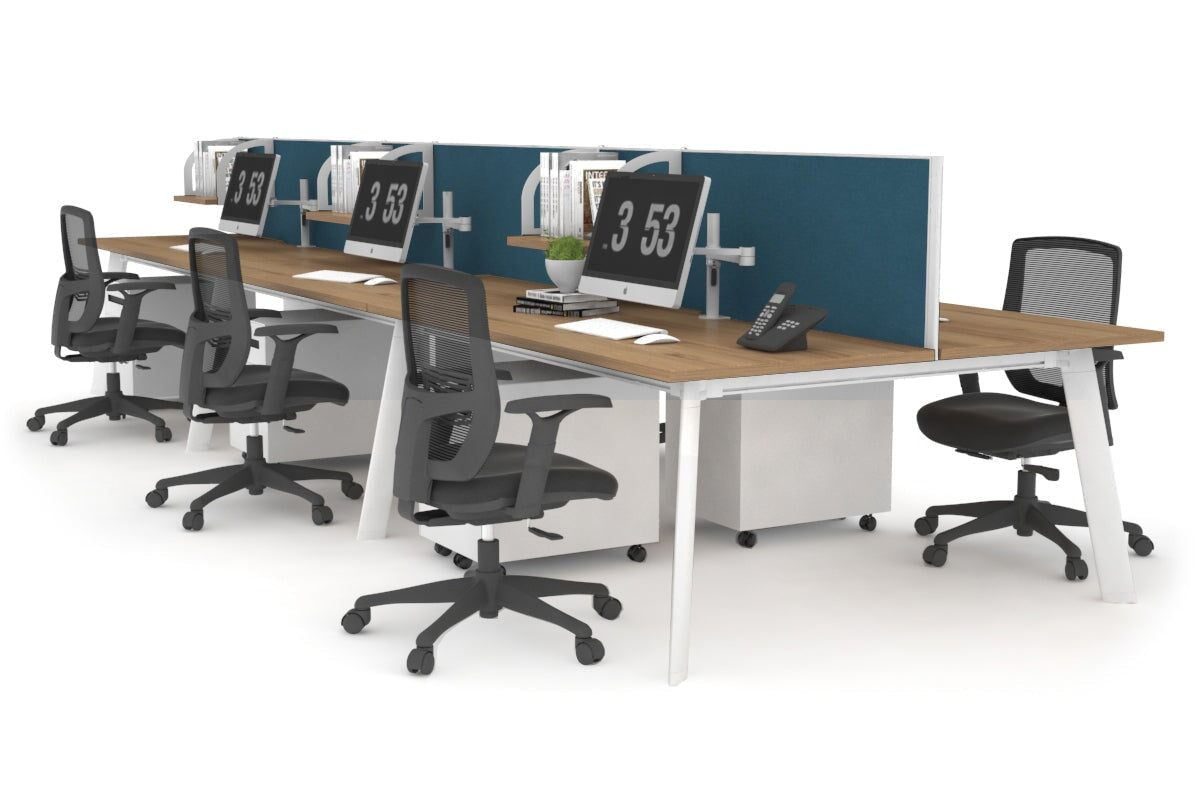6-Person Workstation with White Frame - 1400L x 700W Dimensions - Ideal for Office, Coworking Spaces & Home Offices