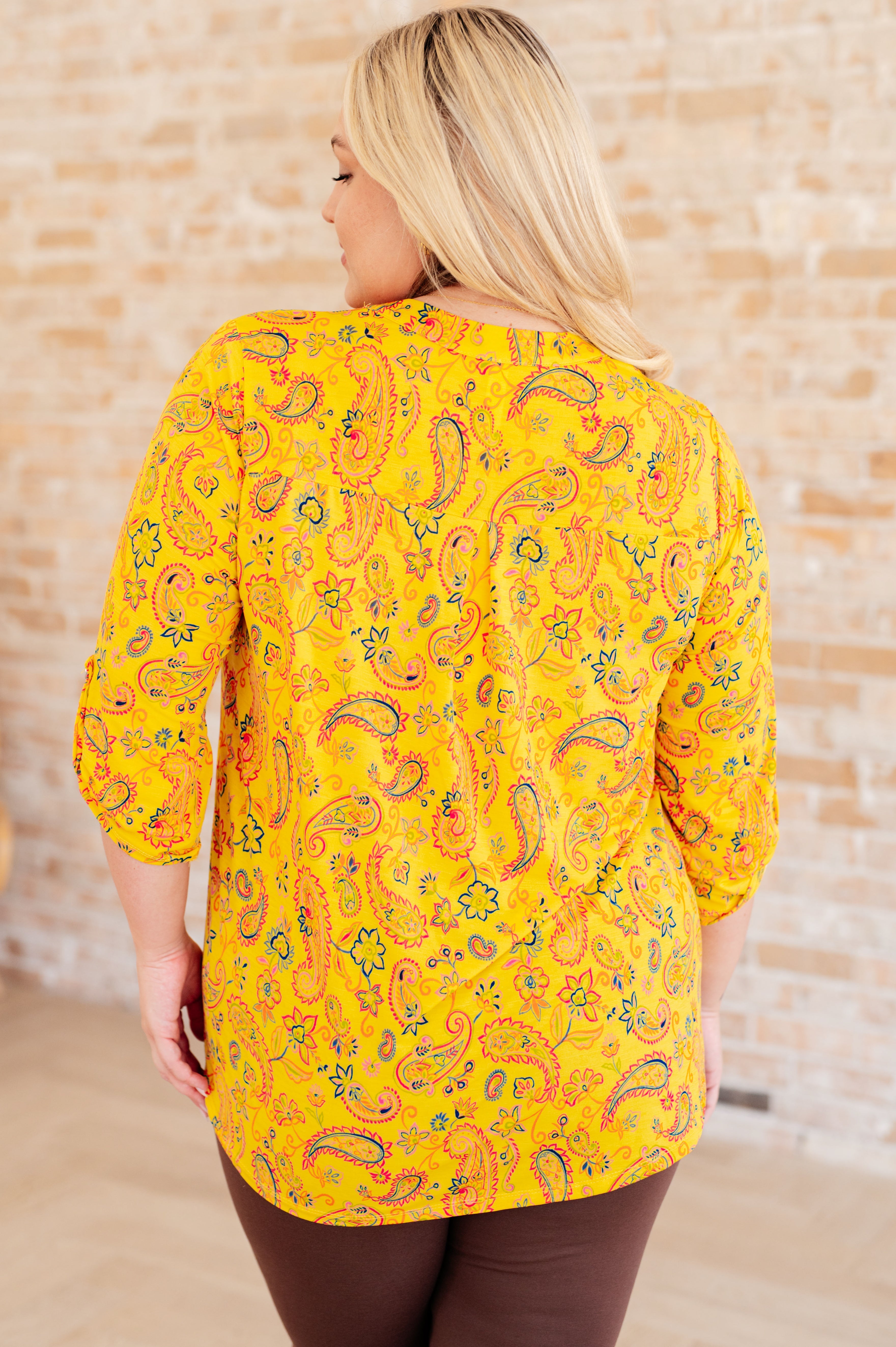 Lizzy Top - Stylish Yellow and Navy Paisley Print Blouse for Women | Perfect for Casual Outings, Office Wear & Summer Fashion