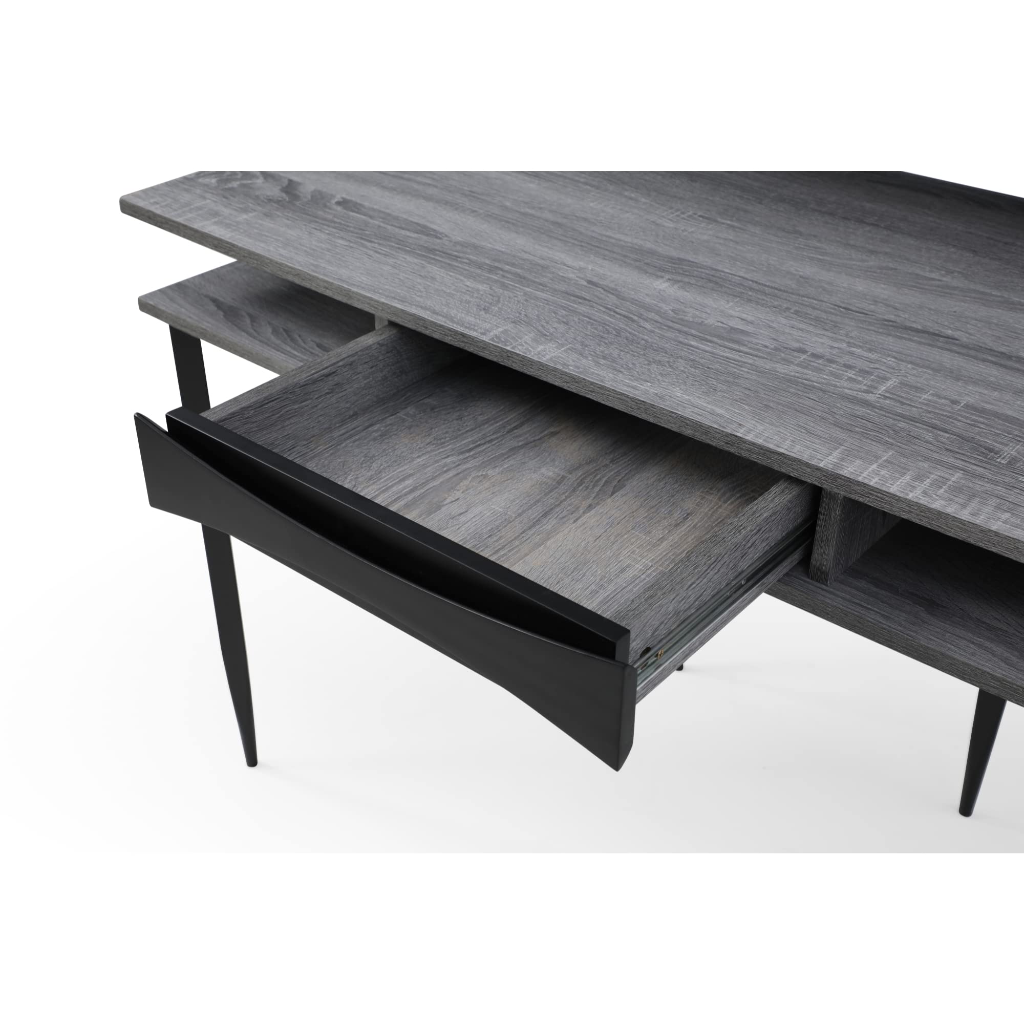 Laurel Office Desk with 1 Drawer, Side Storage & Top Shelves - Rectangular, Grey/Black - Perfect for Home Office, Study Room & Small Workspace