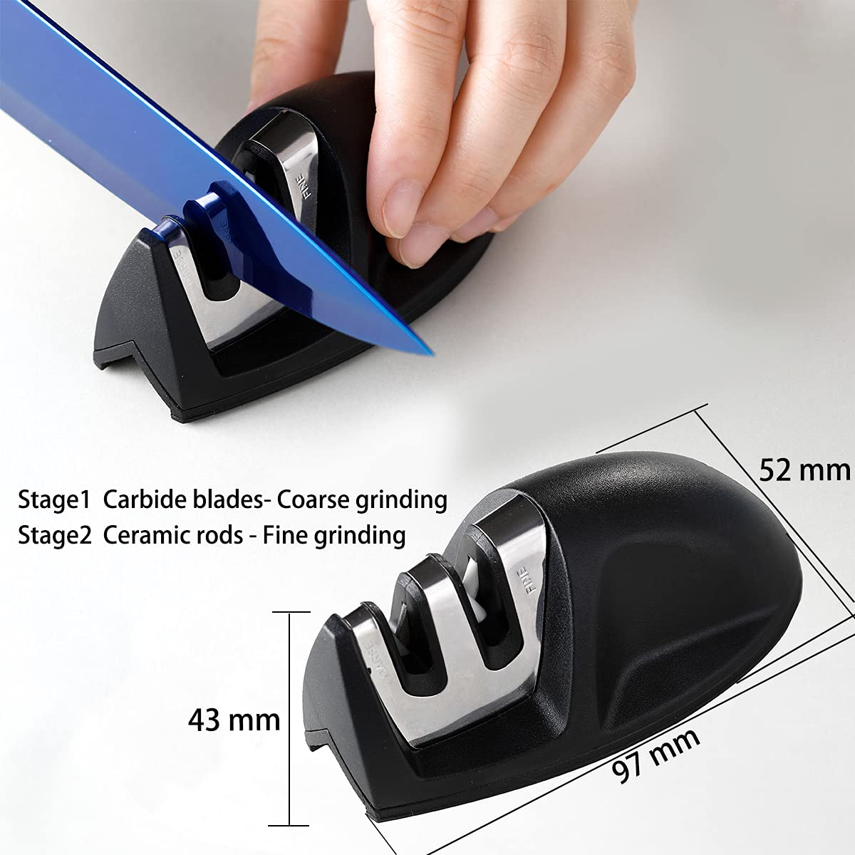7-Piece High Carbon Stainless Steel Kitchen Knife Set with Knife Block & Sharpener - Professional Chef Knives with Acrylic Block, Titanium Blue Plating for Rust Protection - Perfect for Home Cooking, Restaurant Use & Gift Giving