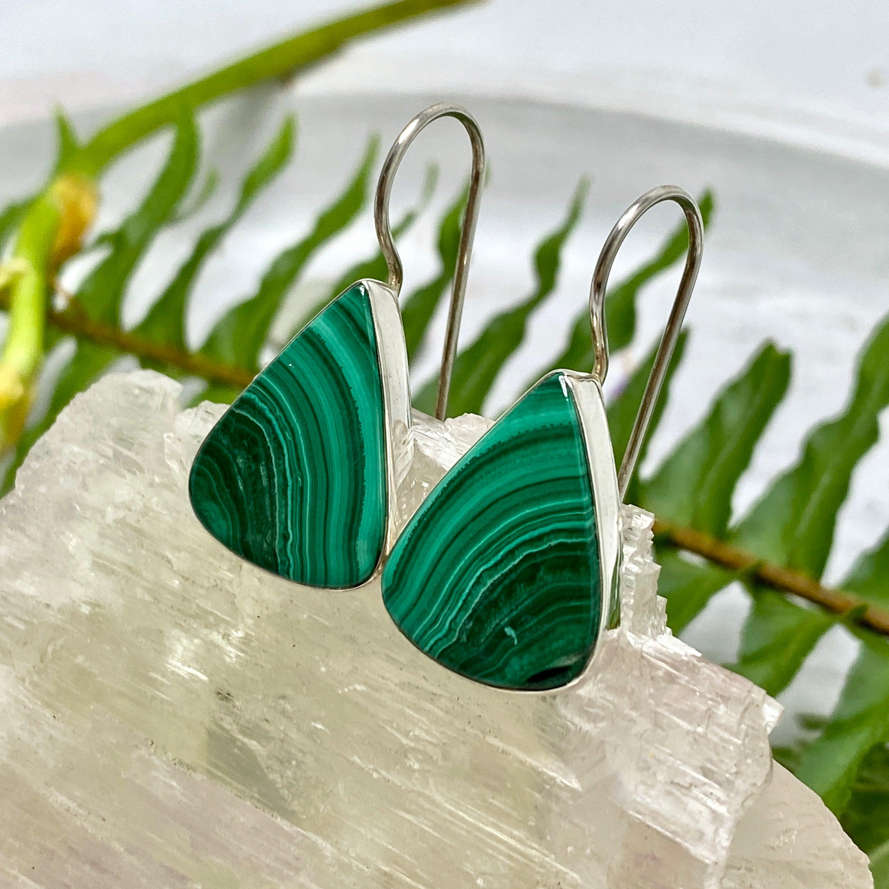 Malachite Triangle Hook Earrings for Women - Dangle Drop Earrings for Parties, Weddings & Everyday Wear - KEGJ968