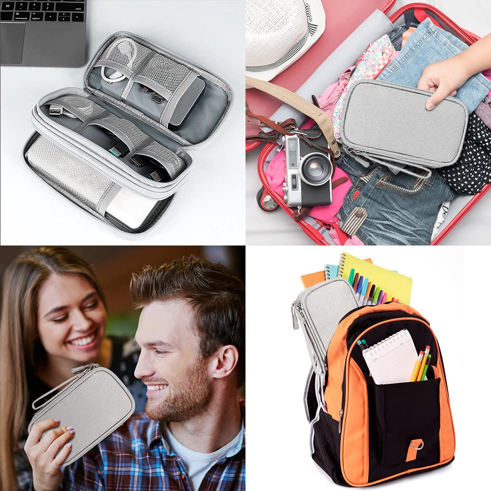 Travel Cable Organizer Bag - 3-Layer Water-Resistant Electronics Accessories Pouch, Portable All-in-One Gadget Storage Case (Grey) | Perfect for Business Trips, Commuting & Home Organization