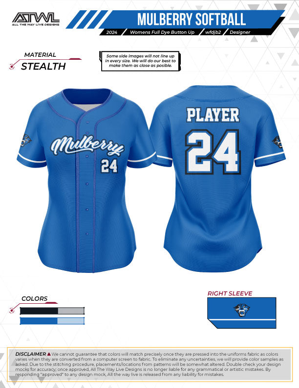 Mulberry Softball Women's Full Button All Star Replica Jersey - Authentic Style for Games, Practice & Fan Support