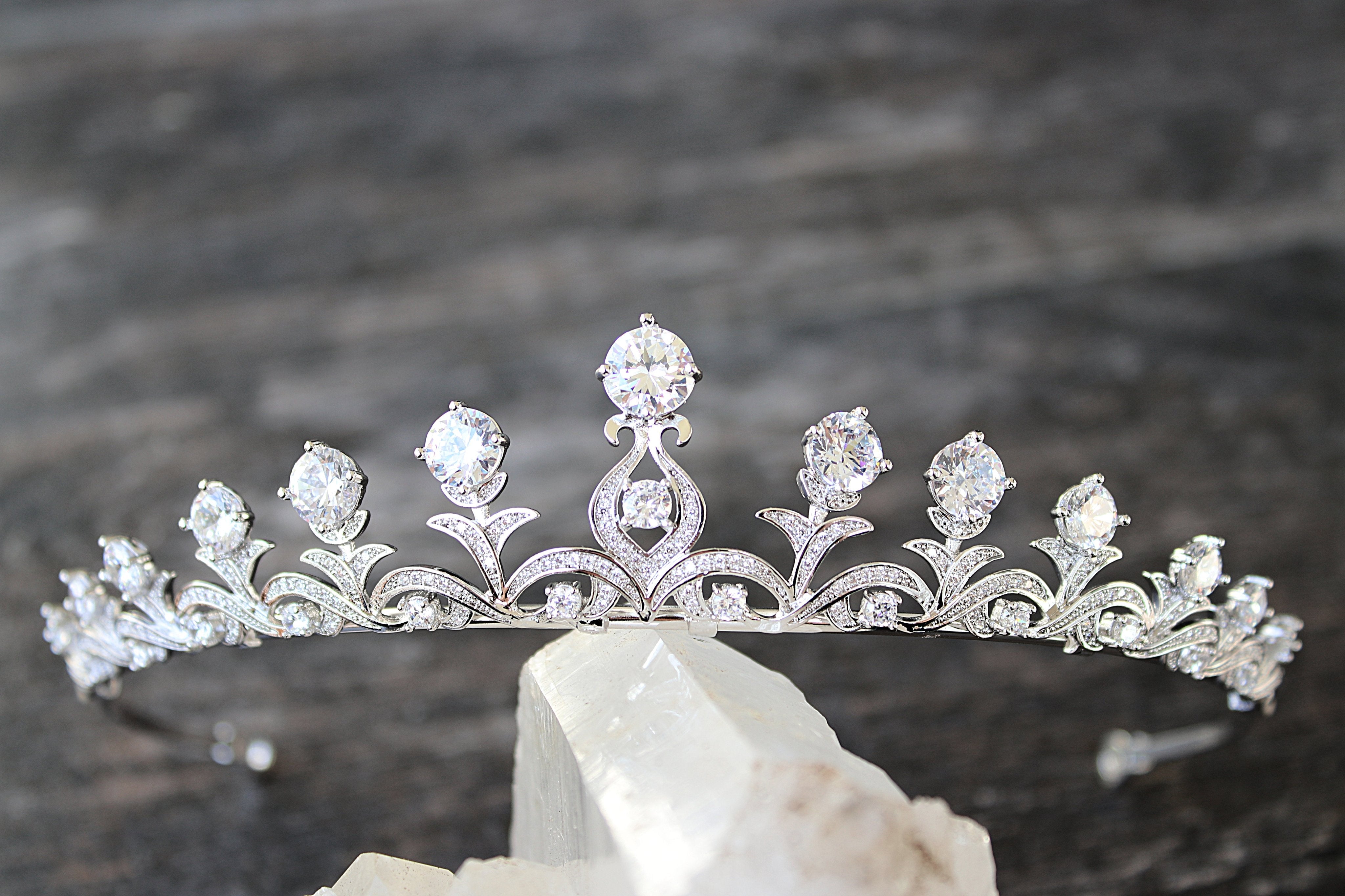 KIMBERLY Simulated Diamond Bridal Tiara - Sparkling Crystal Wedding Crown for Brides, Princess, Prom & Special Occasions
