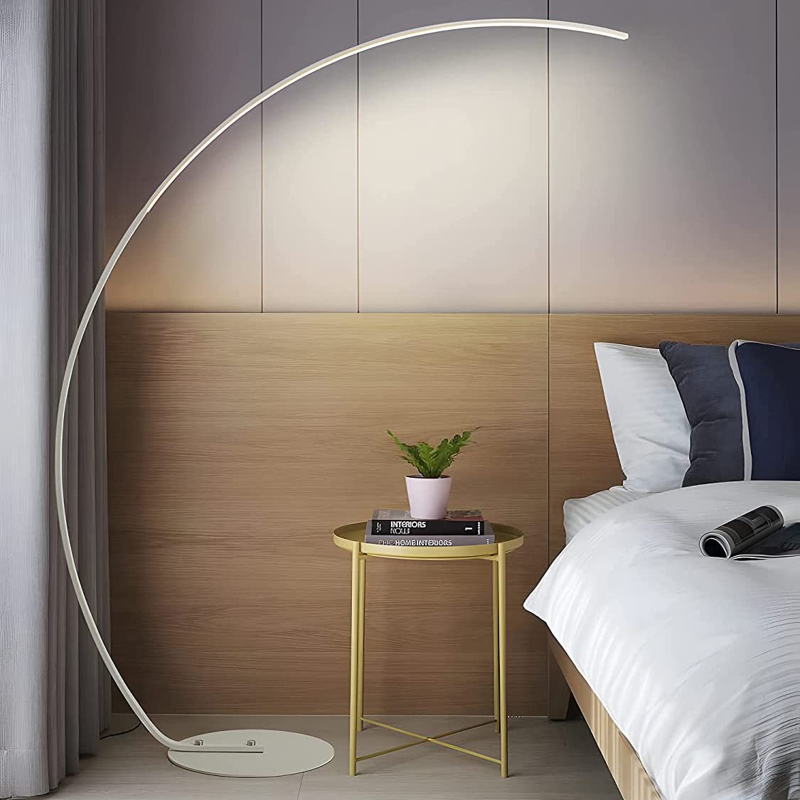Modern LED Arc Floor Lamp - Adjustable 3-Way Dimmable Standing Light for Living Room, Bedroom & Office - Contemporary Metallic Design with White Finish (Perfect for Reading, Relaxation & Ambient Lighting)