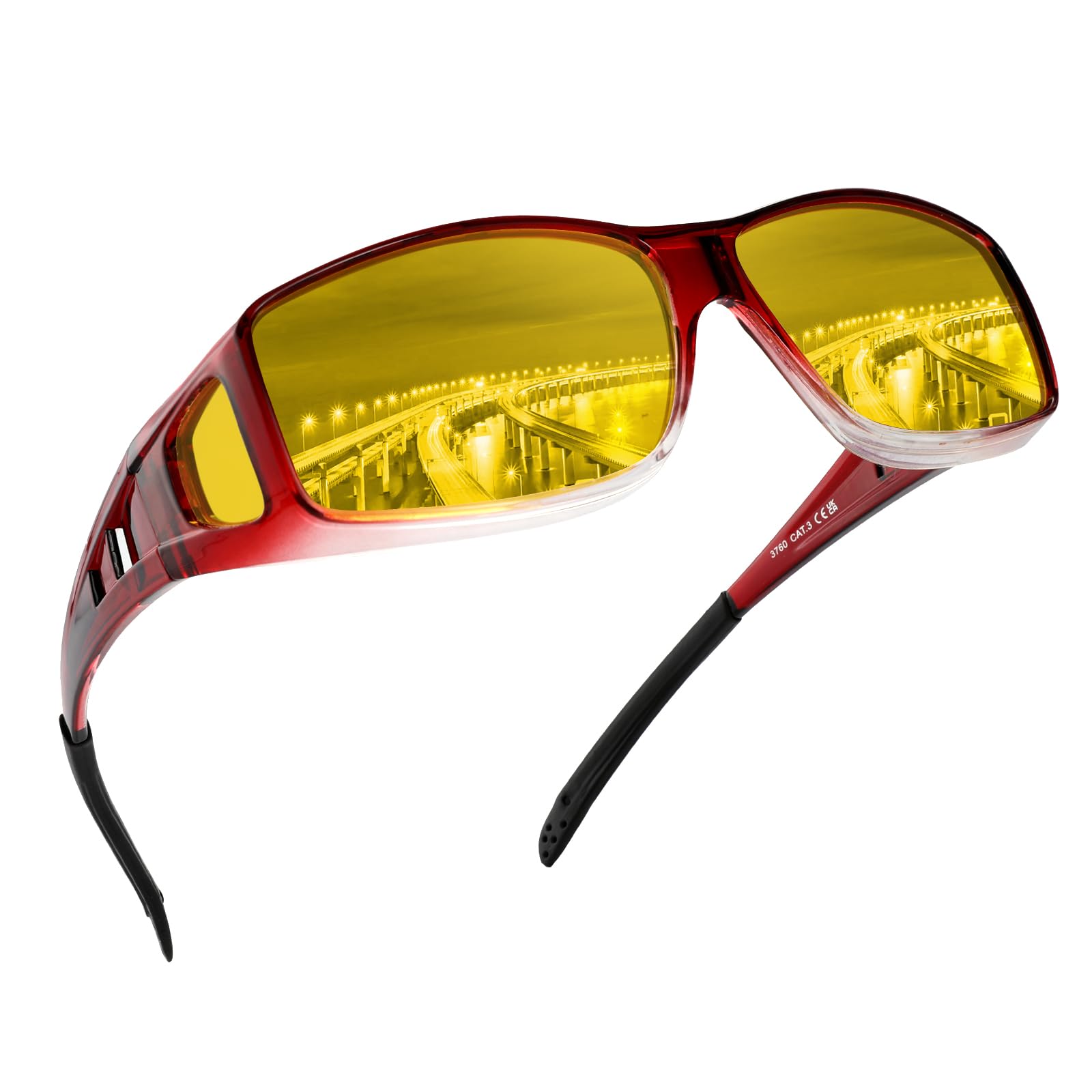 Night Vision Driving Glasses - Polarized Fit Over Sunglasses for Men - Safe Night Driving