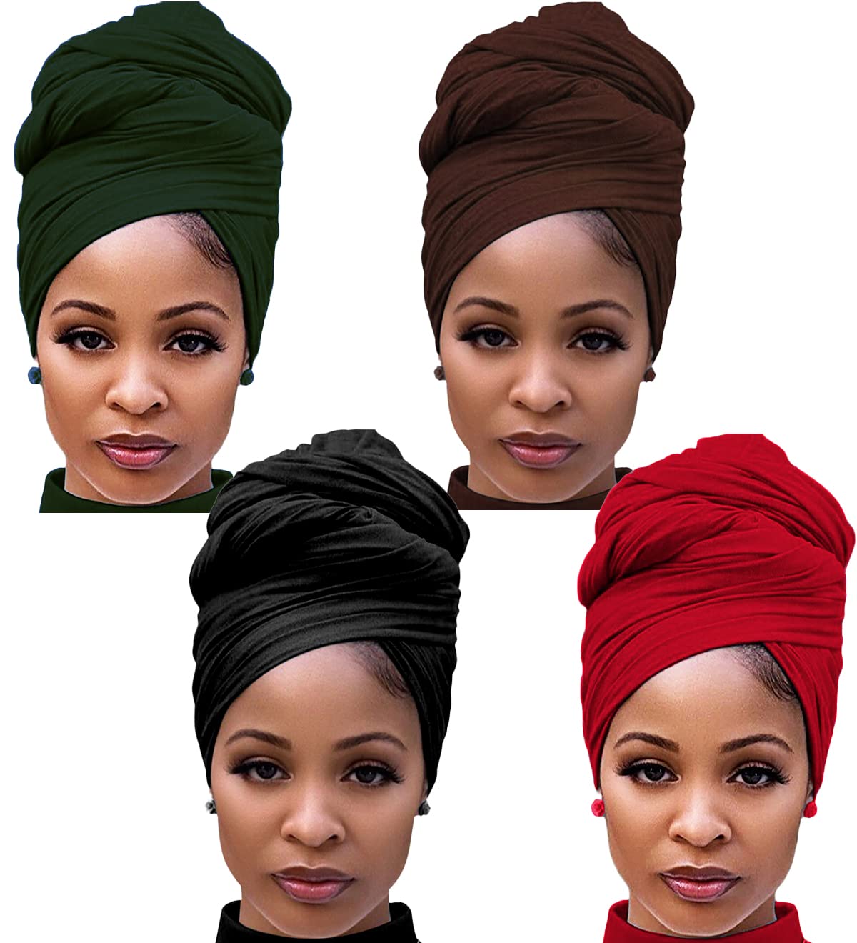 Harewom Stretchy Head Wraps for Black Women - Long African Hair Scarves, Turban Headwraps & Jersey Headbands - Perfect for Protective Styles, Workouts & Everyday Fashion