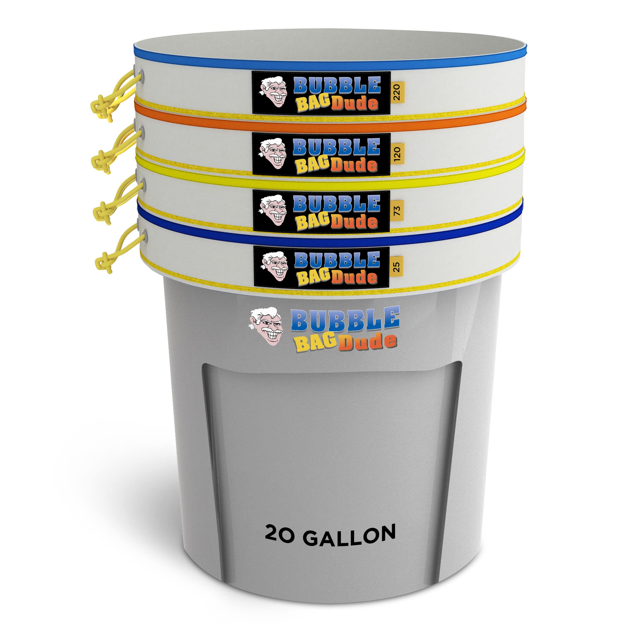 Premium 20 Gallon 4-Layer All-Mesh Bubble Bags Set for Herbal Extraction - Durable 220 to 25-Micron Filter Bags with 10
