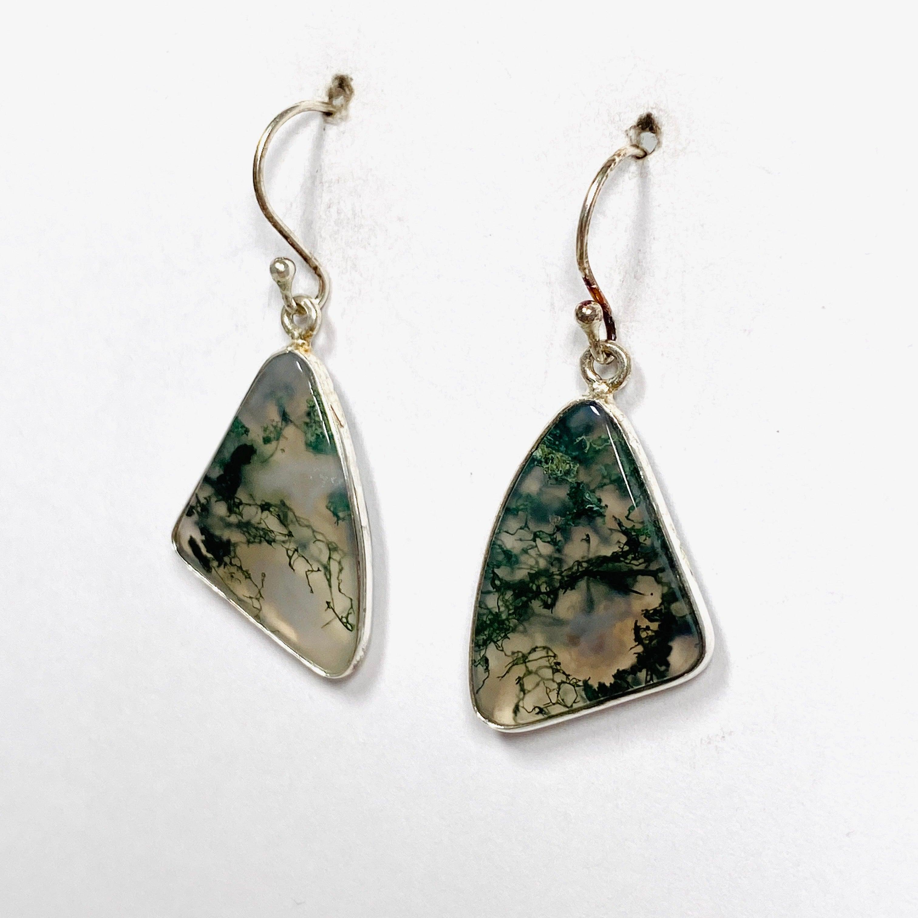 Natural Moss Agate Freeform Earrings KEGJ1311 - Handmade Boho Jewelry for Women, Unique Dangle Earrings for Everyday Wear & Special Occasions