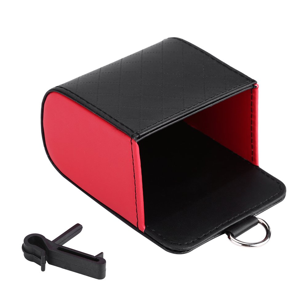 PU Leather Car Seat Back Organizer - Air Vent Storage Box with Hook for Phone, Coins & Accessories (Black + Red) | Perfect for Road Trips & Daily Commute