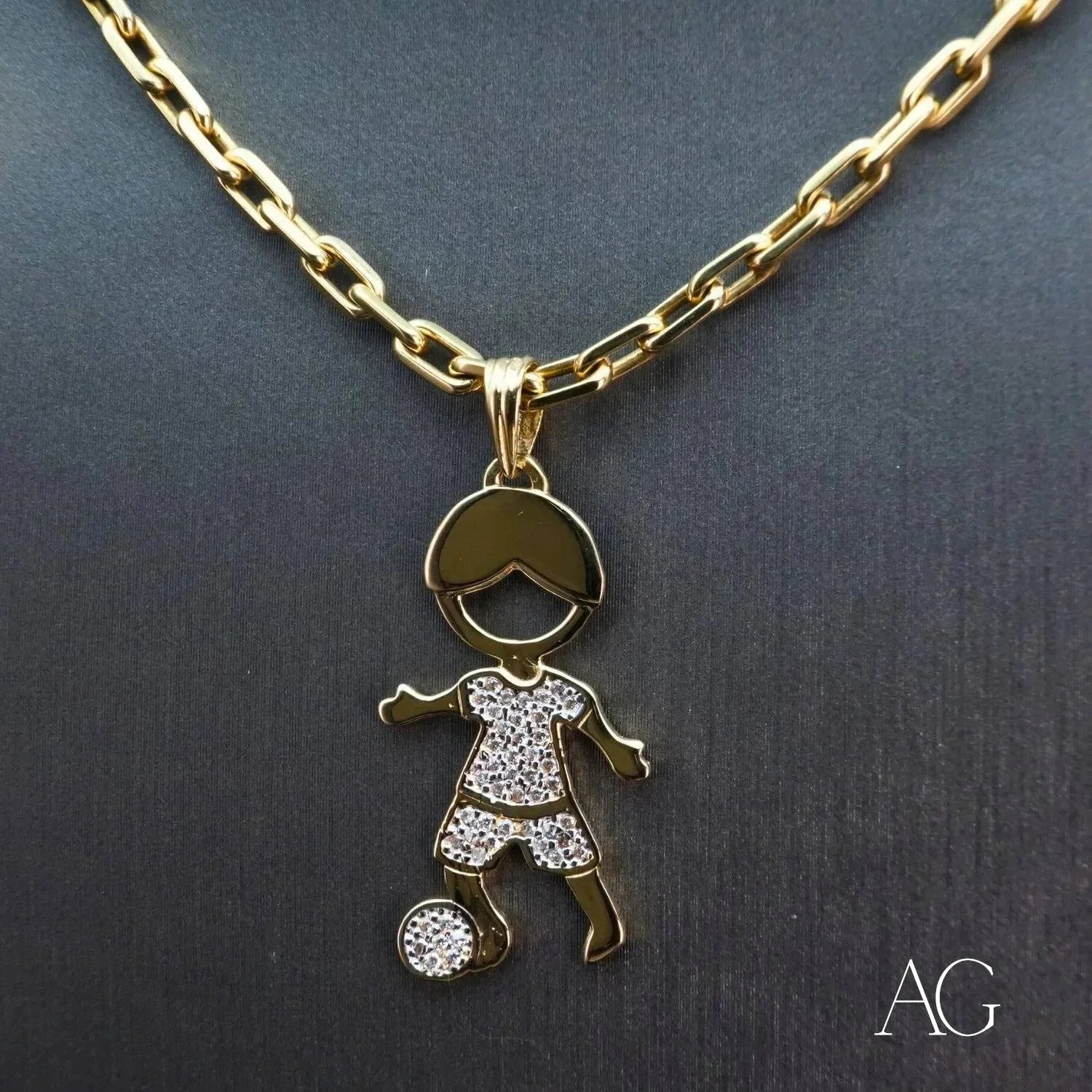 18K Gold Pendant Necklace with CZ Stones - Elegant Doll Charm Jewelry for Women, Perfect for Gifts, Parties and Special Occasions