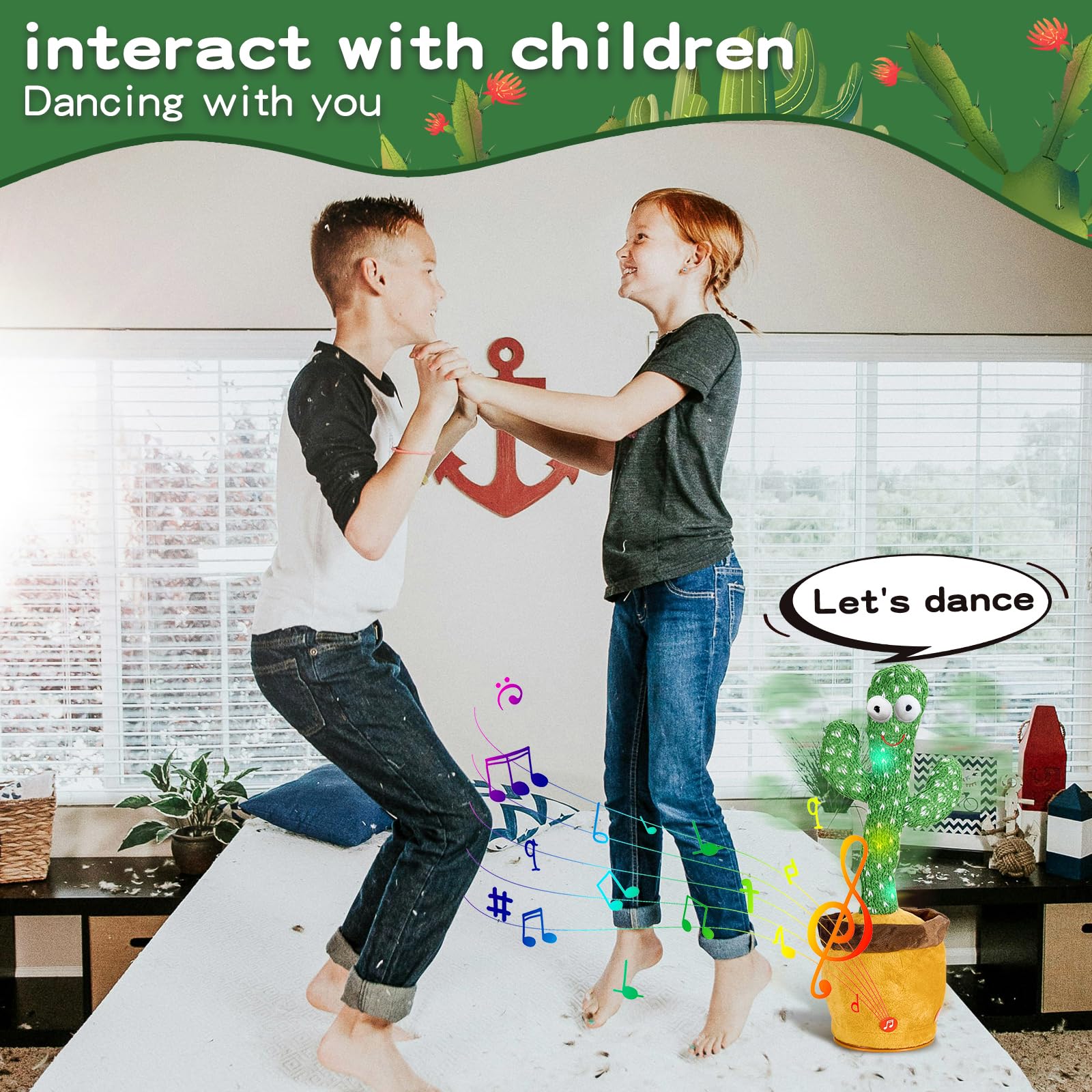 Interactive Talking Dancing Cactus Toy for Kids - Repeats & Records Voice, Plays 120 English Songs - Fun Musical Gift for Boys & Girls - Perfect for Birthday, Christmas & Learning Playtime