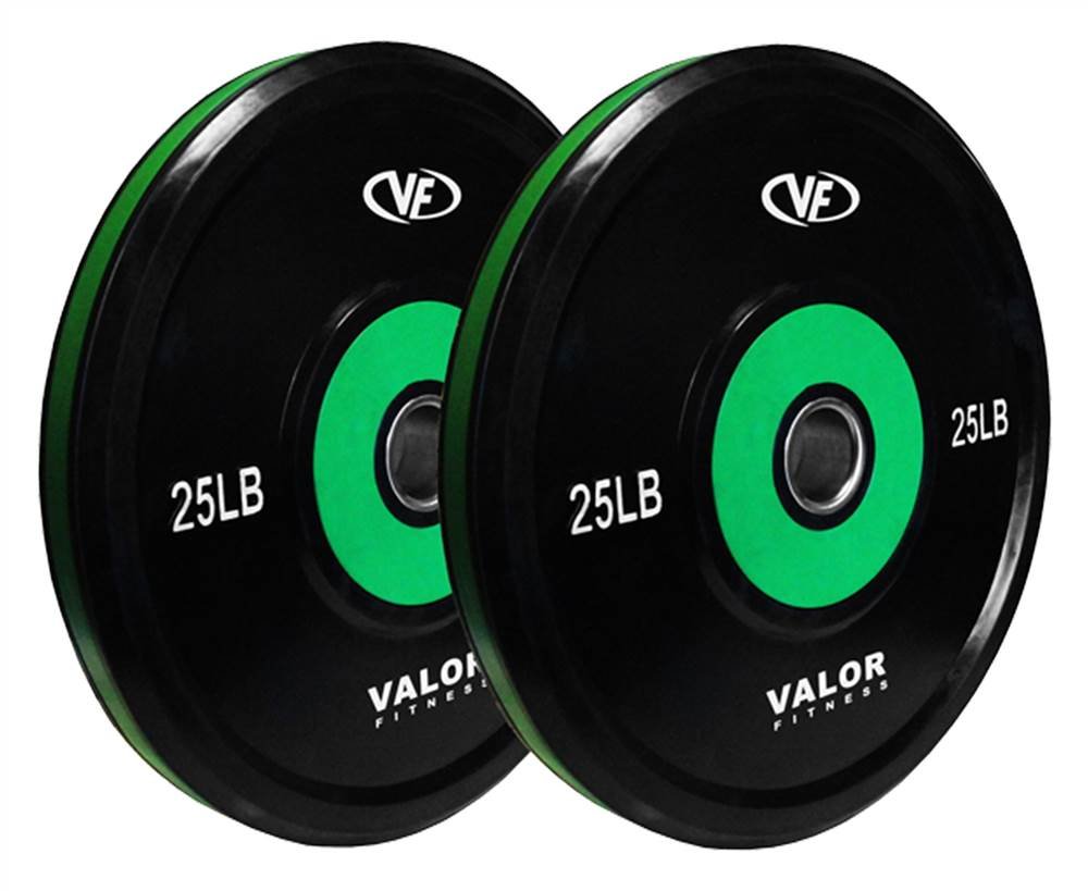 Valor Fitness Olympic Bumper Plates - Weight Lifting Equipment for Strength Training, CrossFit & Conditioning - Sold in Pairs, Singles or Complete Sets - Perfect for Home Gym & Commercial Fitness Centers
