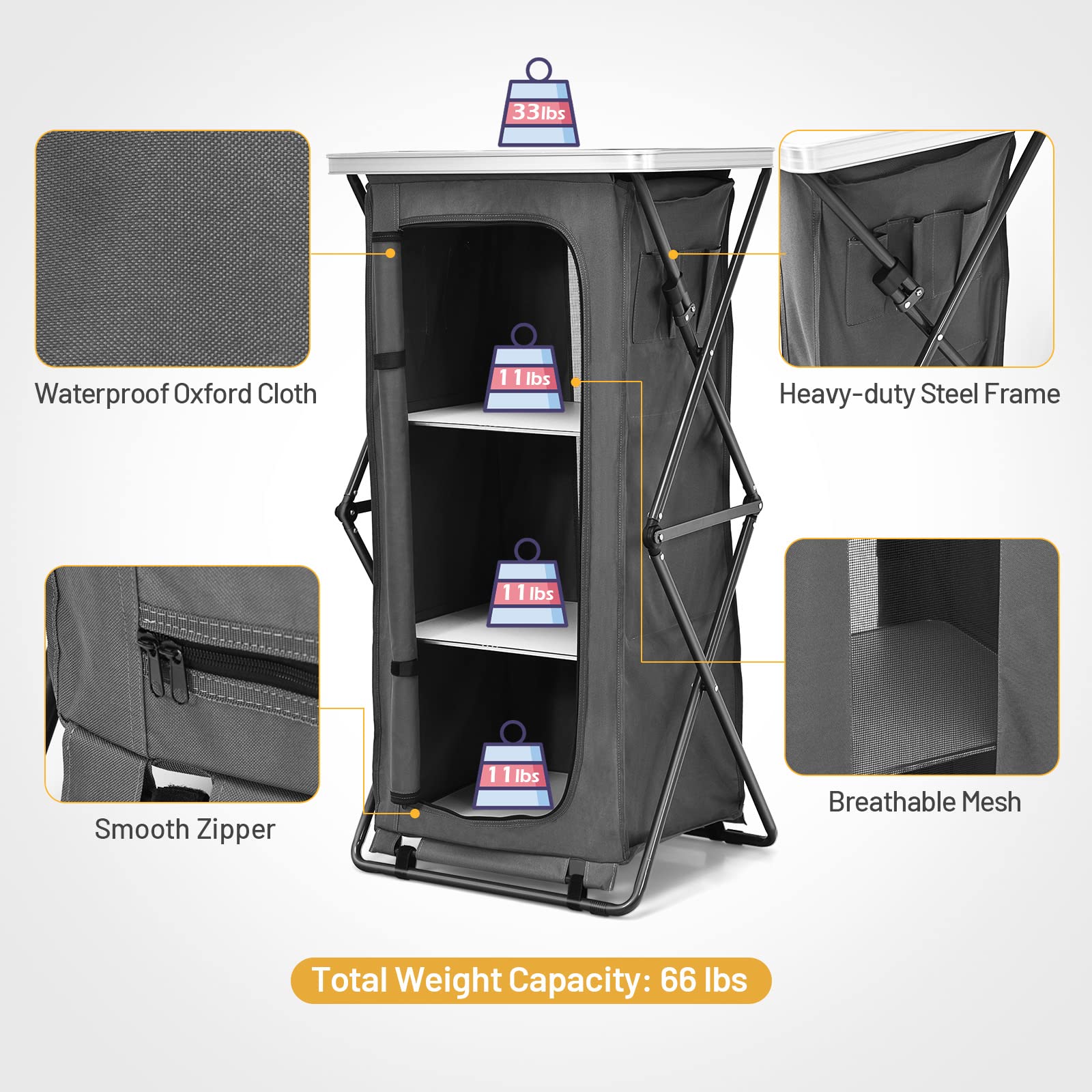 Giantex 3-Shelf Folding Camping Storage Cabinet with Carry Bag - Portable Outdoor Organizer for Camping, BBQ, Picnic & Backyard - Compact Pop-Up Cupboard (47