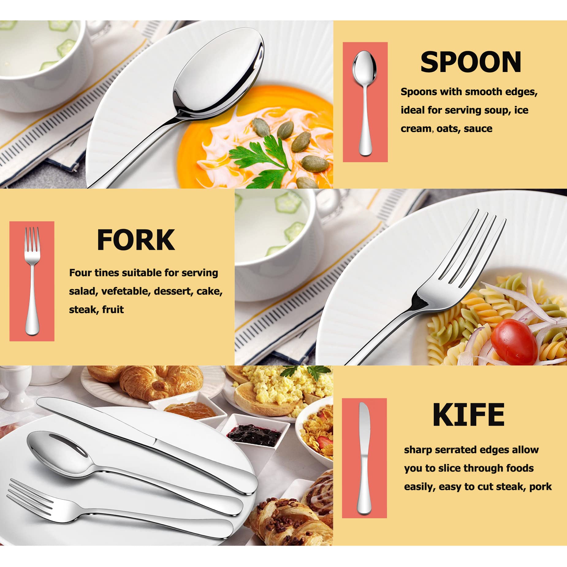 77-Piece Stainless Steel Silverware Set for 12 - Forks, Spoons & Steak Knives with Serving Utensils | Dishwasher Safe Flatware Cutlery Set | Perfect for Dinner Parties, Restaurants & Home Dining
