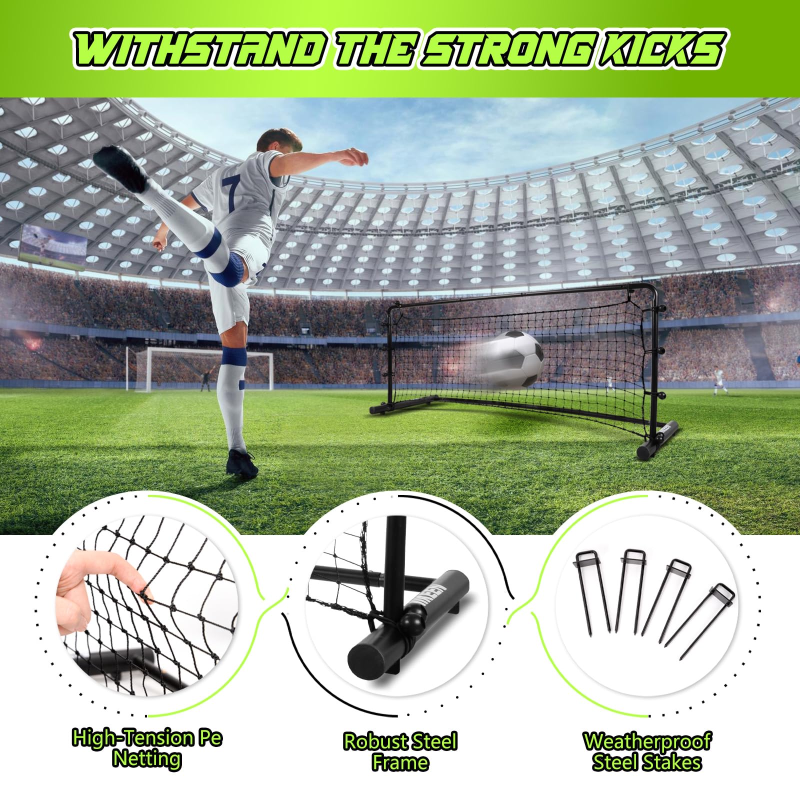 Hikeen 54 x 16 Inch Heavy Duty Soccer Rebounder with Robust Steel Frame & PE Netting - Portable Soccer Training Equipment for Control and Passing Practice - Perfect for Backyard, Team Drills, and Solo Training Sessions