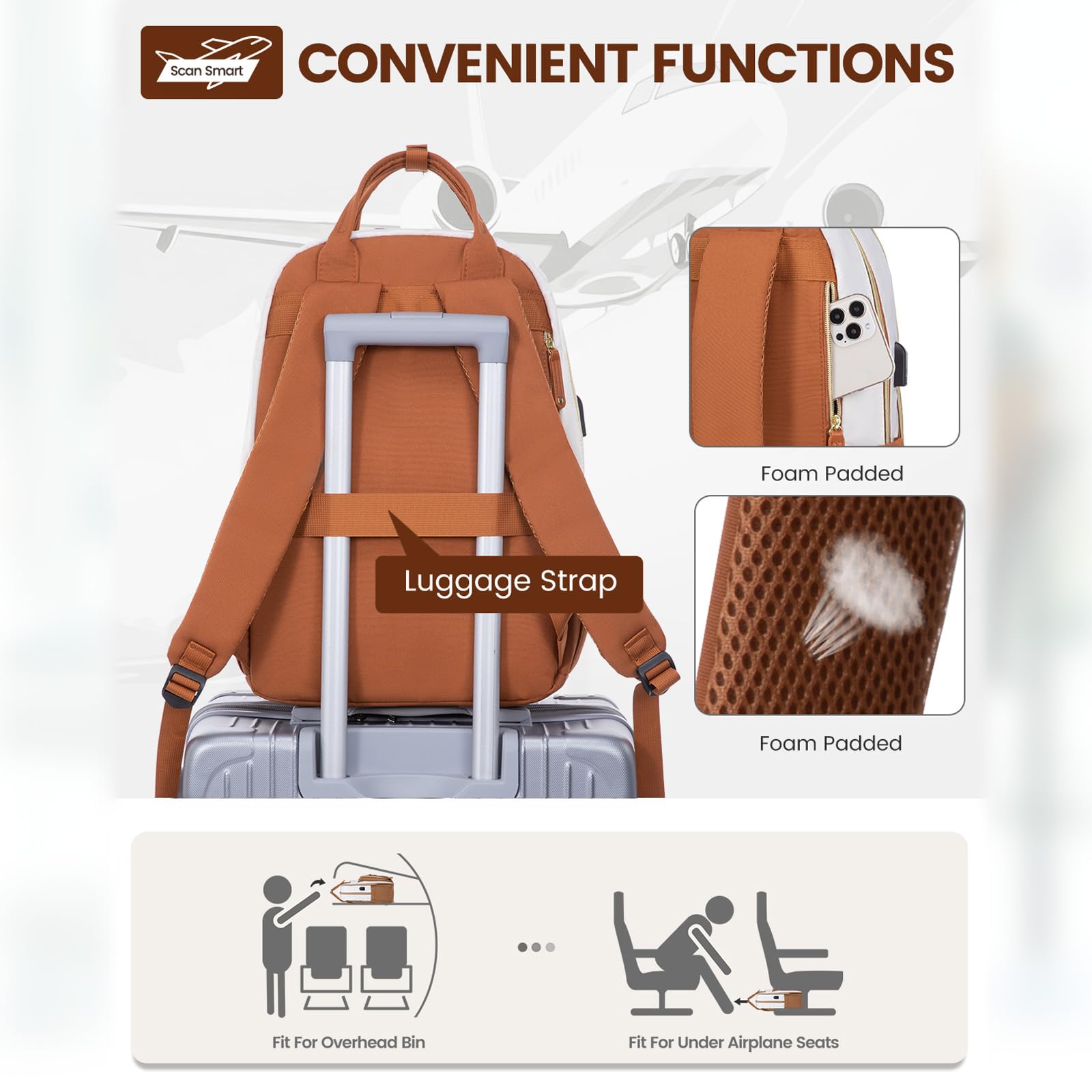LOVEVOOK 15.6 Inch Anti-Theft Laptop Backpack for Women - Waterproof Professional Business Travel Backpack Purse, College Teacher Work Bag, Stylish Daypack (Beige/Brown) - Perfect for Office Commute, School, Business Trips & Daily Use