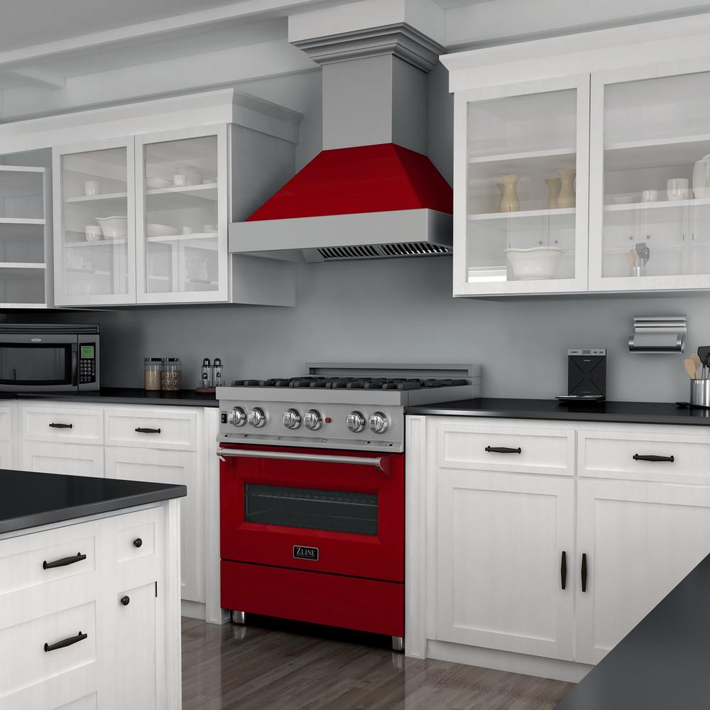 ZLINE 36 Inch 4.6 Cu.Ft Dual Fuel Range - 6 Burner Gas Cooktop & Electric Convection Oven - Satin Stainless Steel with Red Gloss Door (RAS RG 36) - Perfect for Modern Kitchens & Professional Cooking