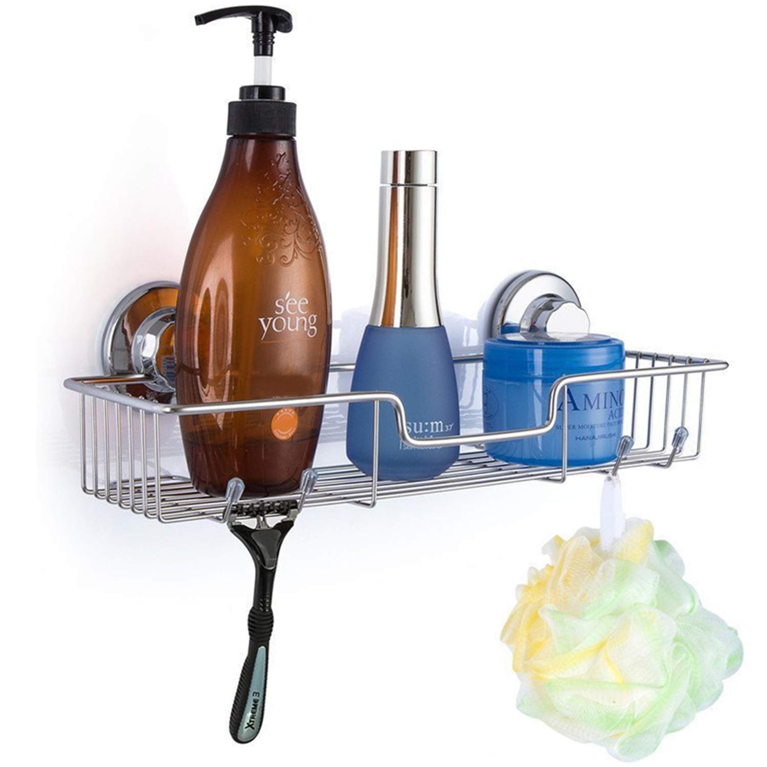 iPEGTOP L-4 Strong Suction Cup Shower Caddy - Rustproof Stainless Steel Bathroom Organizer for Shampoo, Soap, Conditioner & Razor Storage - Perfect for Small Spaces & Clutter-Free Showers