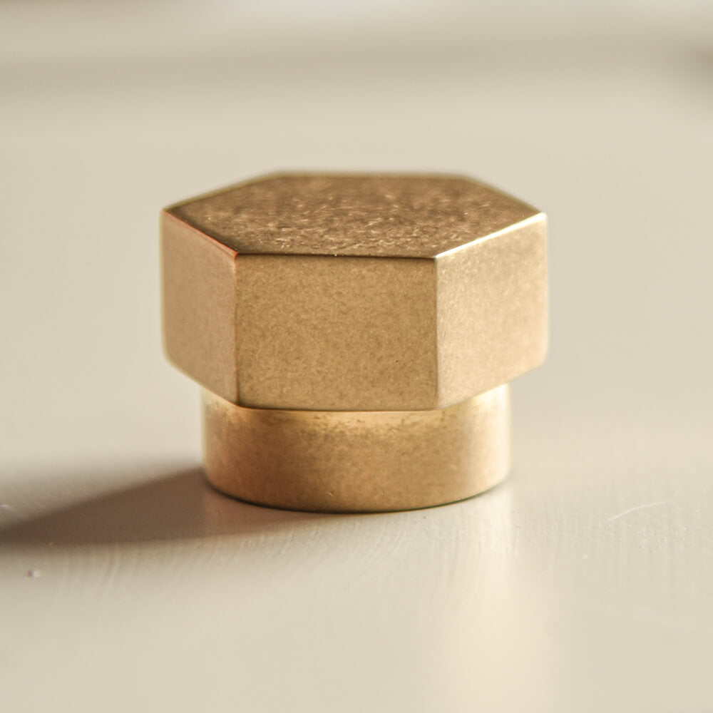 Vintage Aged Brass Hexagonal Cabinet Knob - Rustic Hardware for Kitchen, Bathroom & Furniture - Perfect for Farmhouse, Industrial & DIY Home Decor Projects