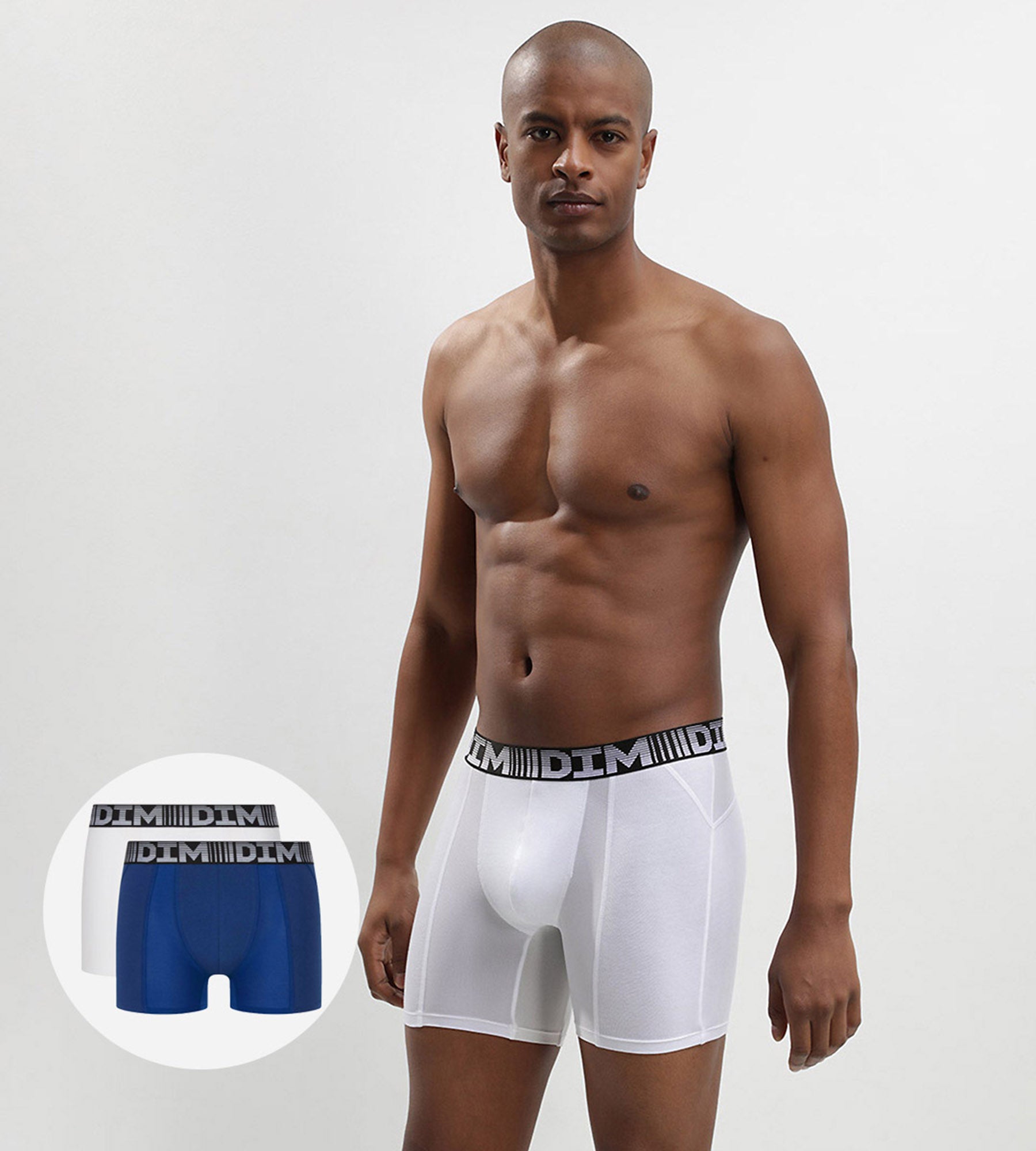 2 Pack Men's Breathable Long Boxer Briefs - 3D Flex Air Technology, Blue & White - Comfortable Underwear for Sports, Work & Daily Wear