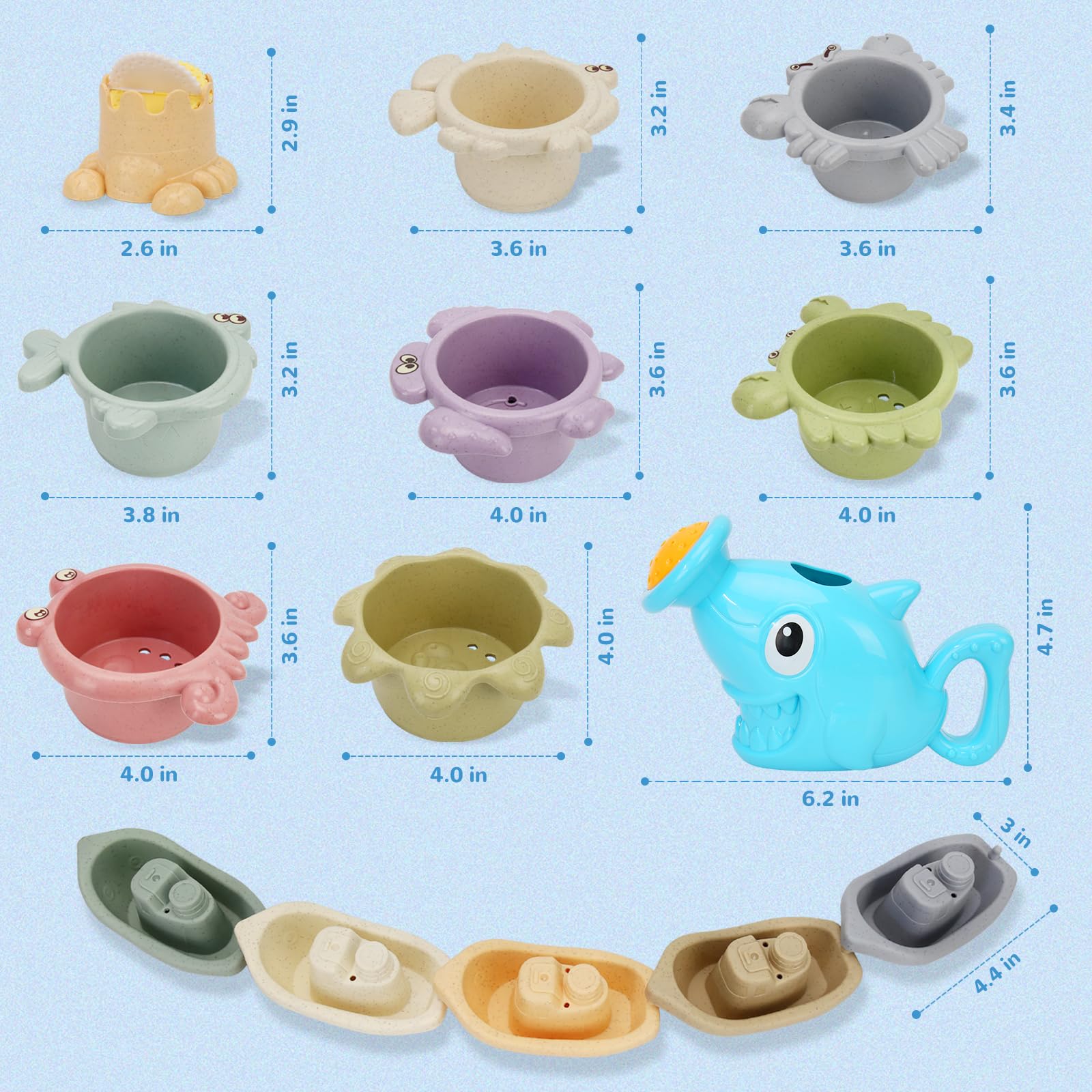 **14-Piece Toddler Bath Toys Set for Kids Ages 1-3 – Shark Shower, 5 Toy Boats & 8 Bath Cups – Fun Water Table & Bathtub Toys for Boys & Girls – Perfect Baby Pool & Bath Time Play Gifts**    *(Ideal for bathtime fun, outdoor water tables, baby pools, and sensory play – encourages motor skills and imaginative play!)*