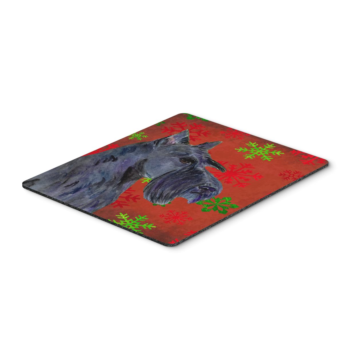 Scottish Terrier Red and Green Snowflakes Holiday Christmas Mouse Pad - Large Washable Mouse Mat for Home Office, Gaming & Laptop Use | Perfect Gift for Dog Lovers & Christmas Decor